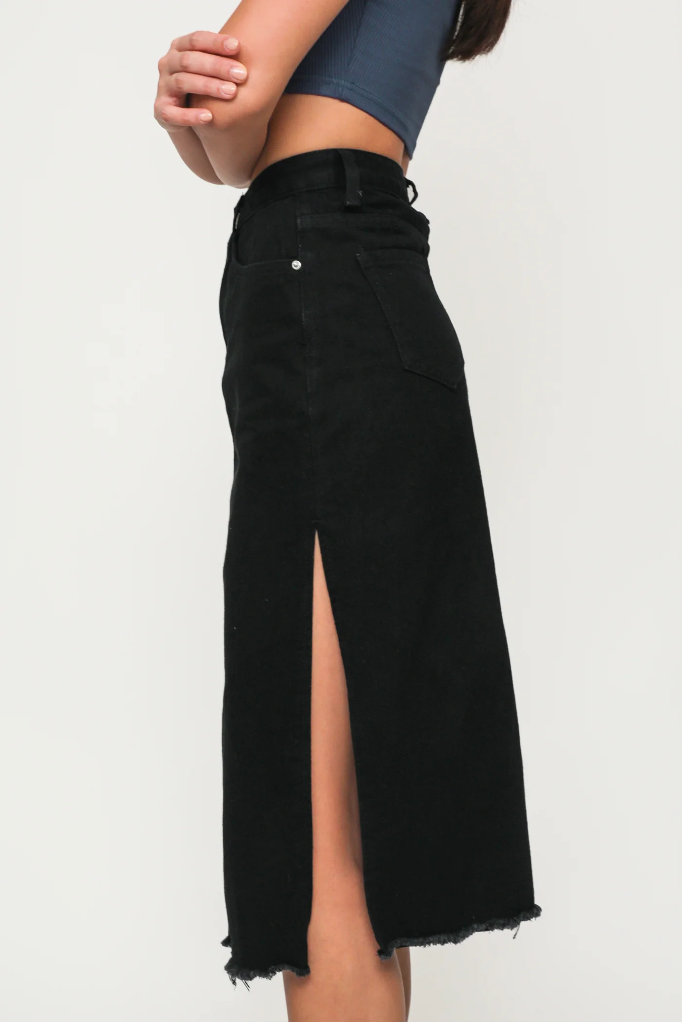 Jada High Slit Denim Midi Skirt - Image 12