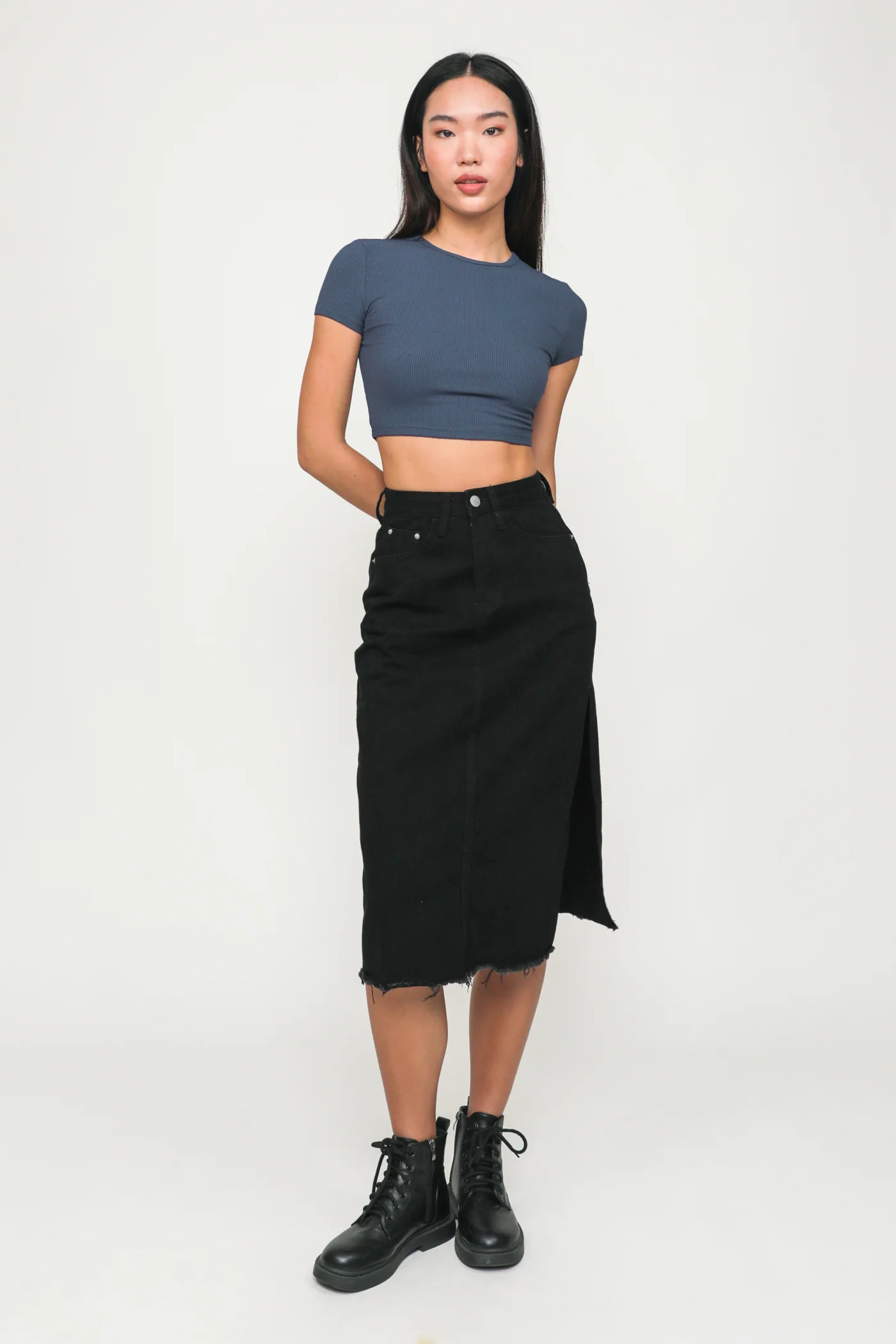 Jada High Slit Denim Midi Skirt - Image 13