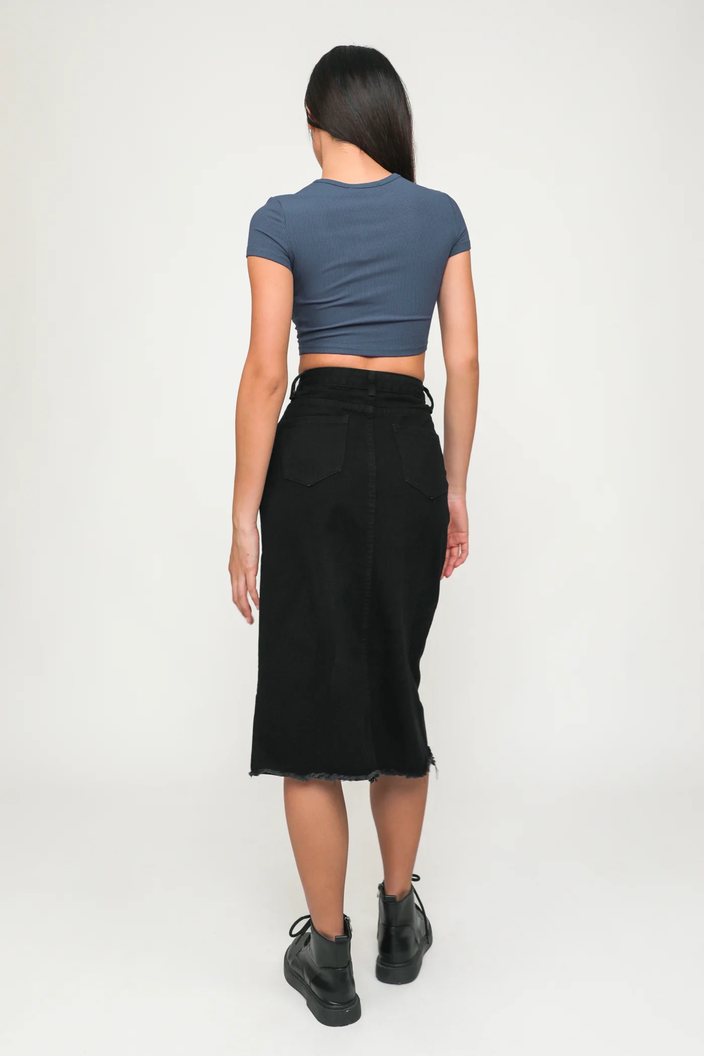 Jada High Slit Denim Midi Skirt - Image 14