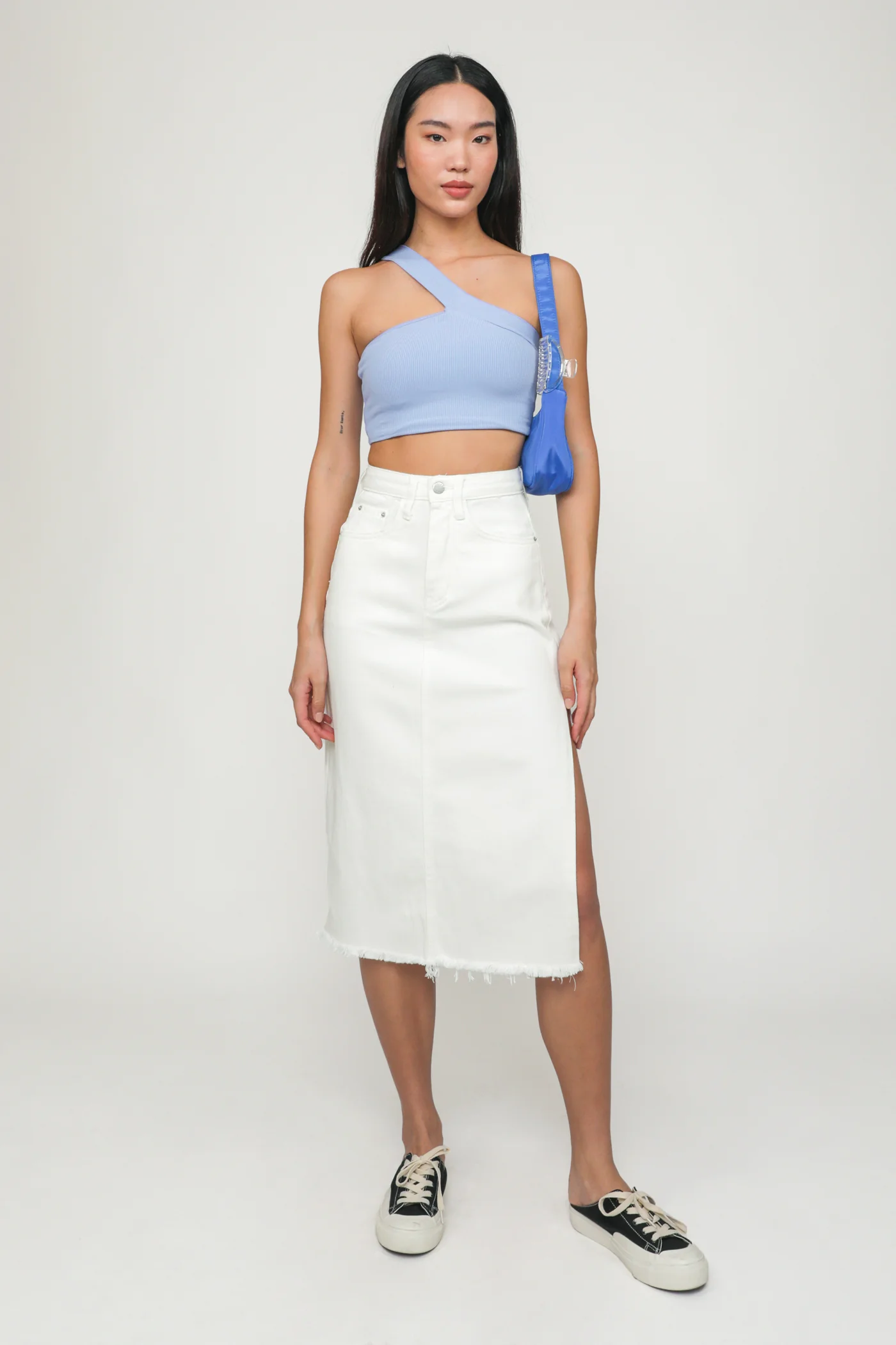 Jada High Slit Denim Midi Skirt - Image 15