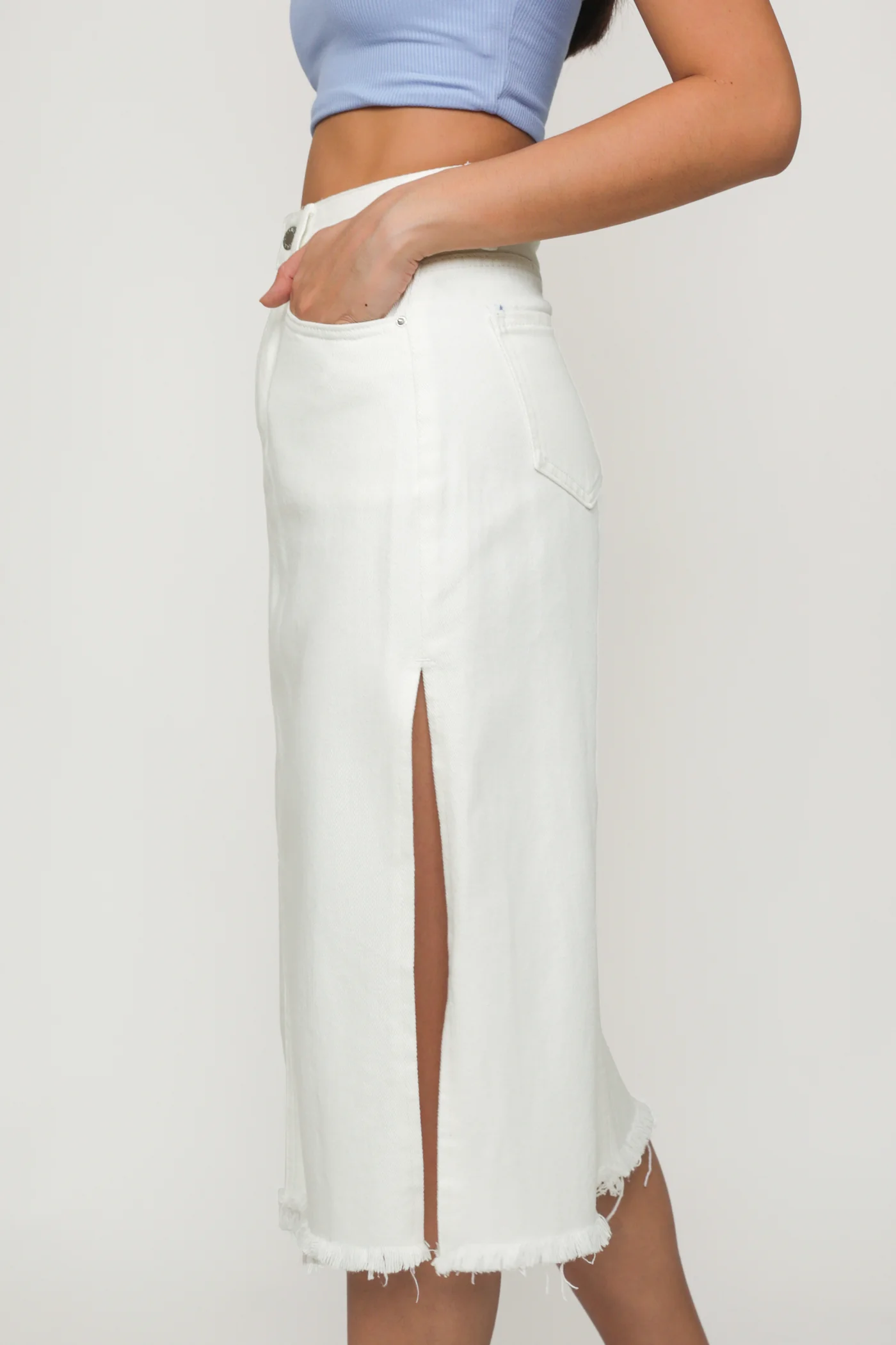 Jada High Slit Denim Midi Skirt - Image 18