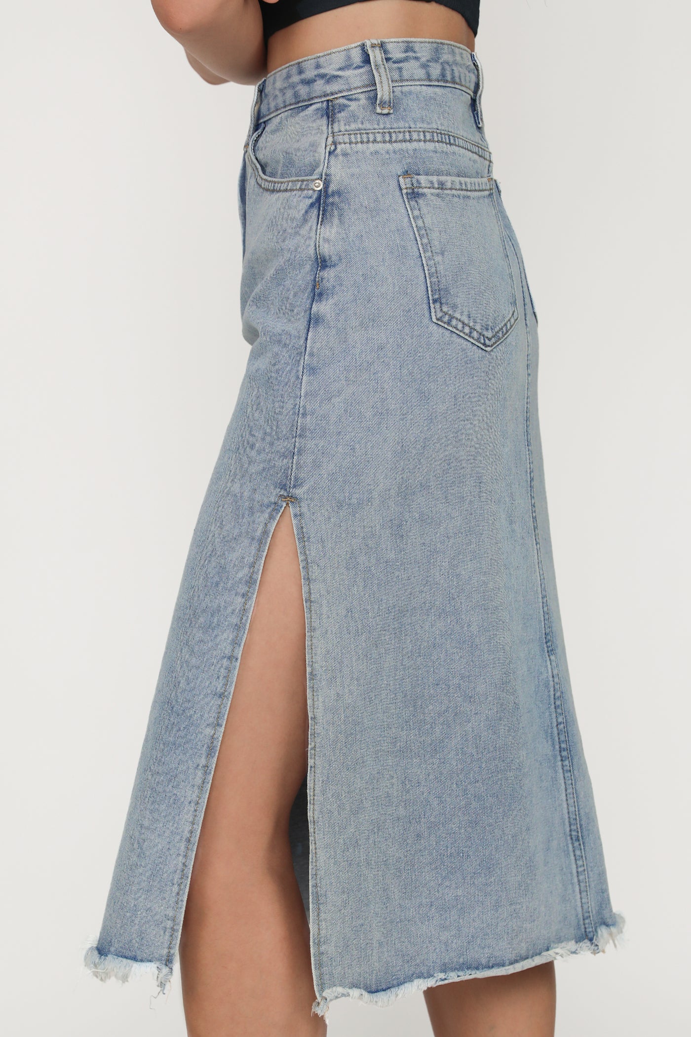 Jada High Slit Denim Midi Skirt - Image 3