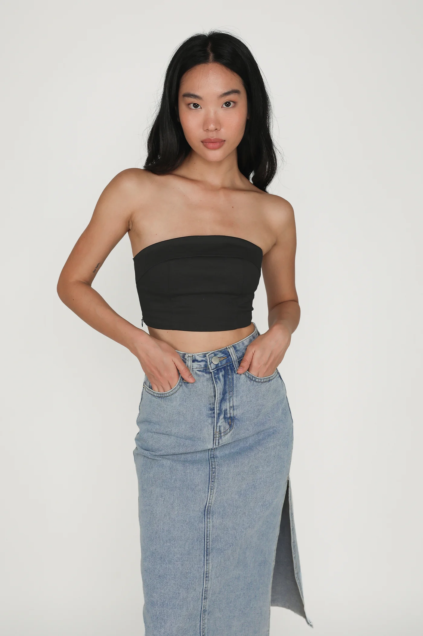 Jada High Slit Denim Midi Skirt - Image 4