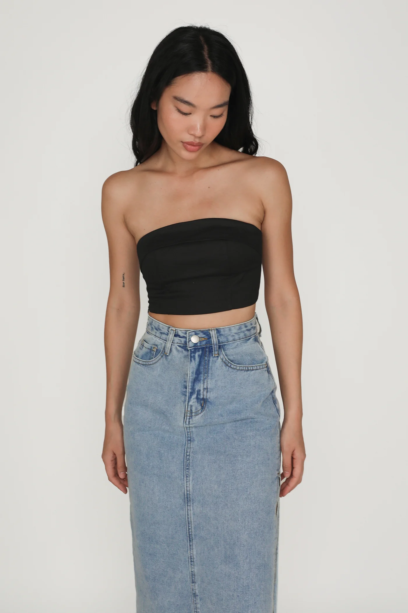 Jada High Slit Denim Midi Skirt - Image 5