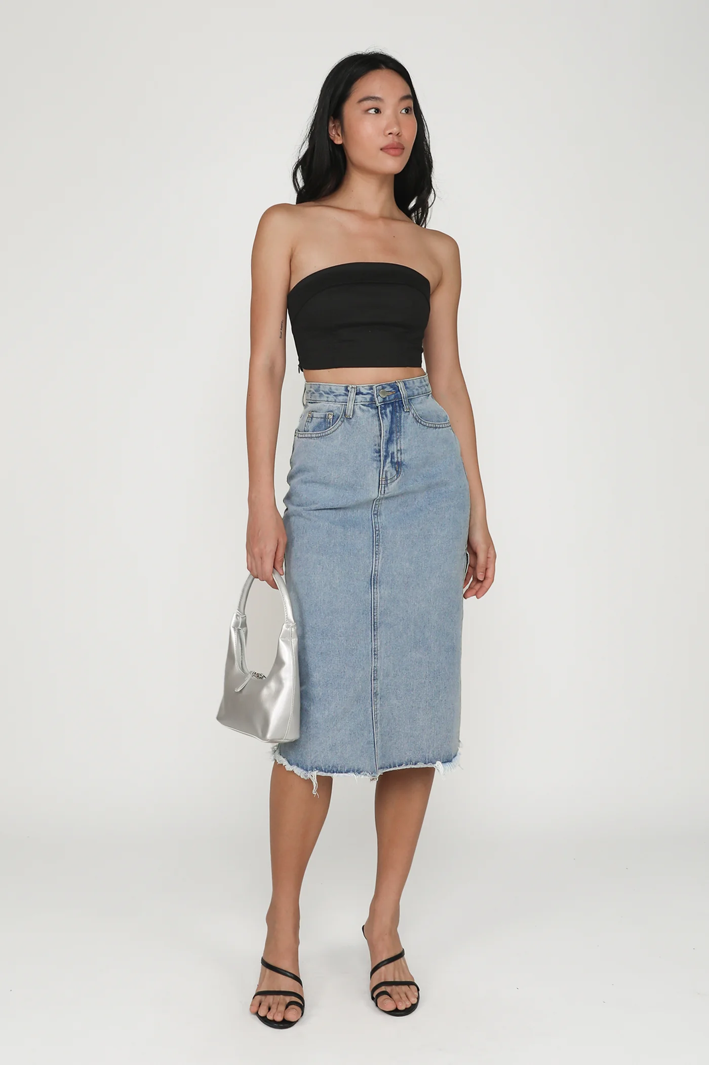 Jada High Slit Denim Midi Skirt - Image 6