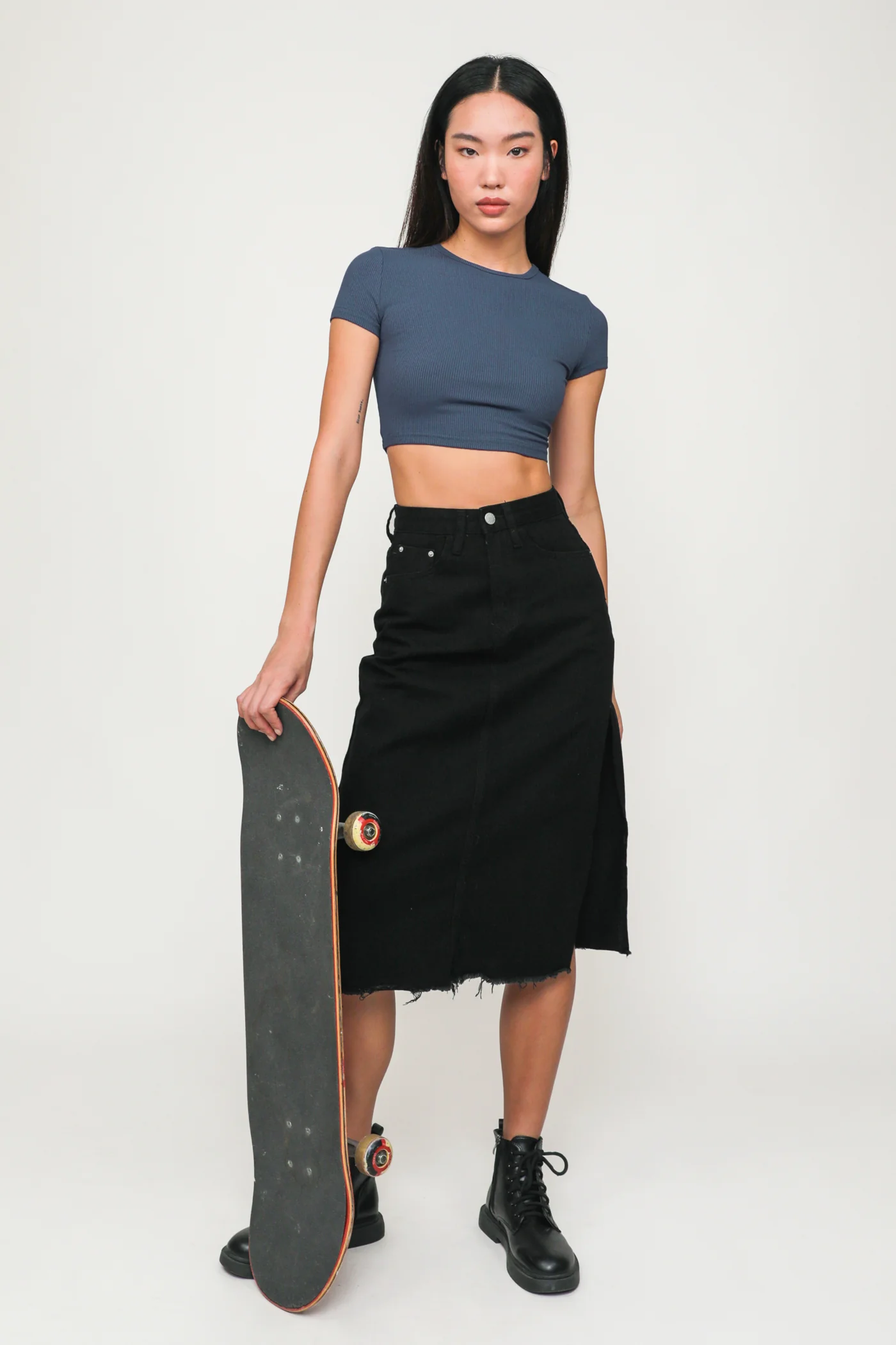 Jada High Slit Denim Midi Skirt - Image 8