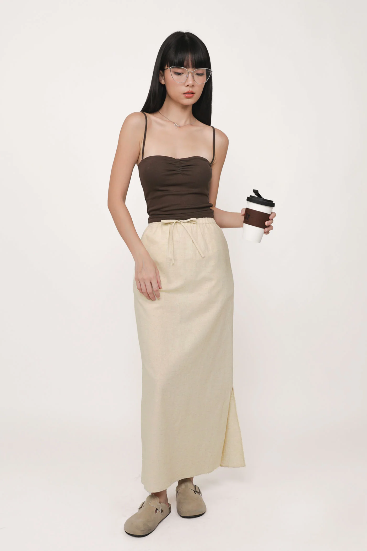 Jaden Linen Drawstring Maxi Skirt - Image 13