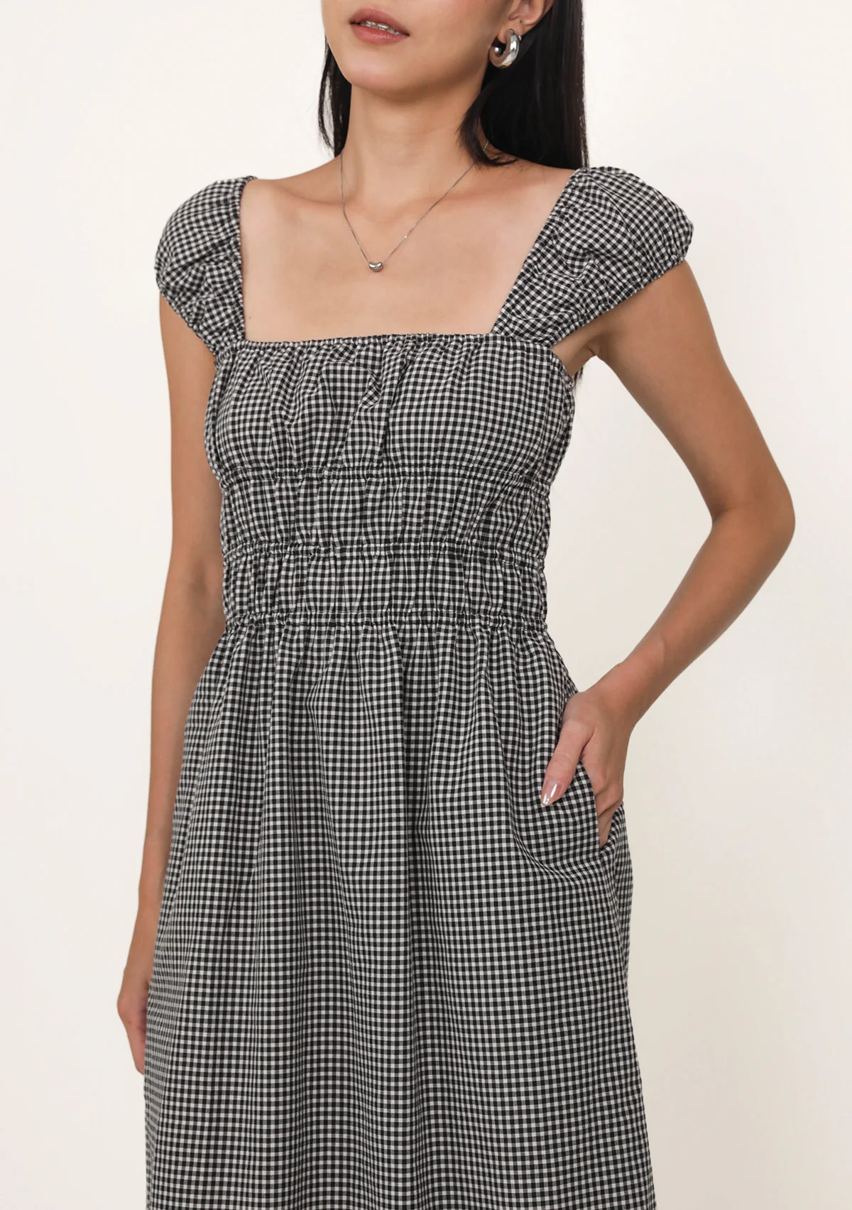Janelle Shirred Midi Dress (Plaid) - Image 11