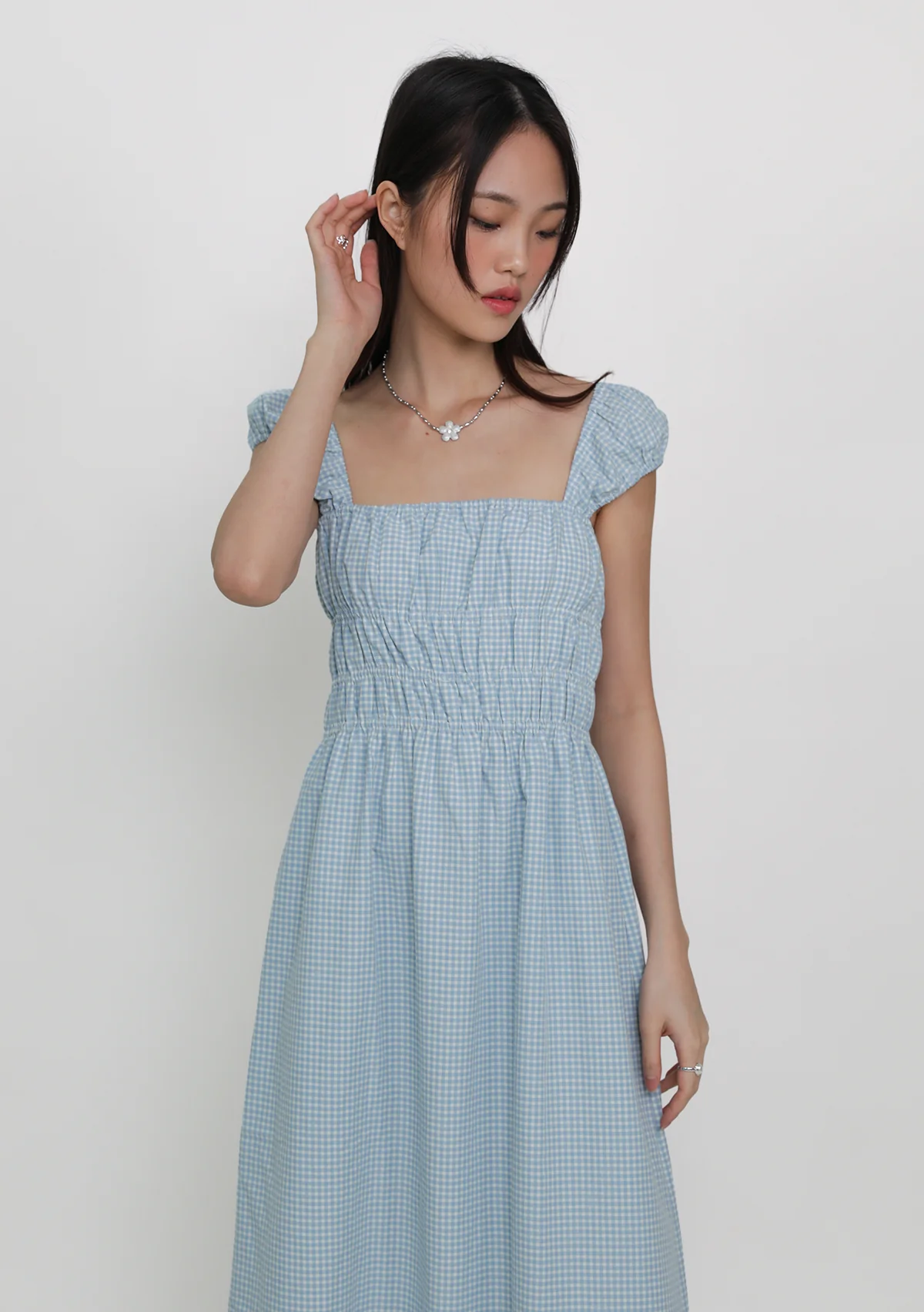 Janelle Shirred Midi Dress (Plaid) - Image 13