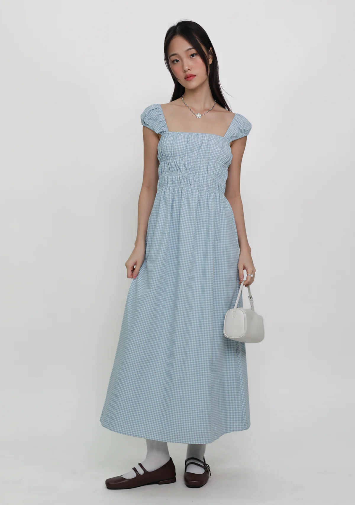 Janelle Shirred Midi Dress (Plaid) - Image 14