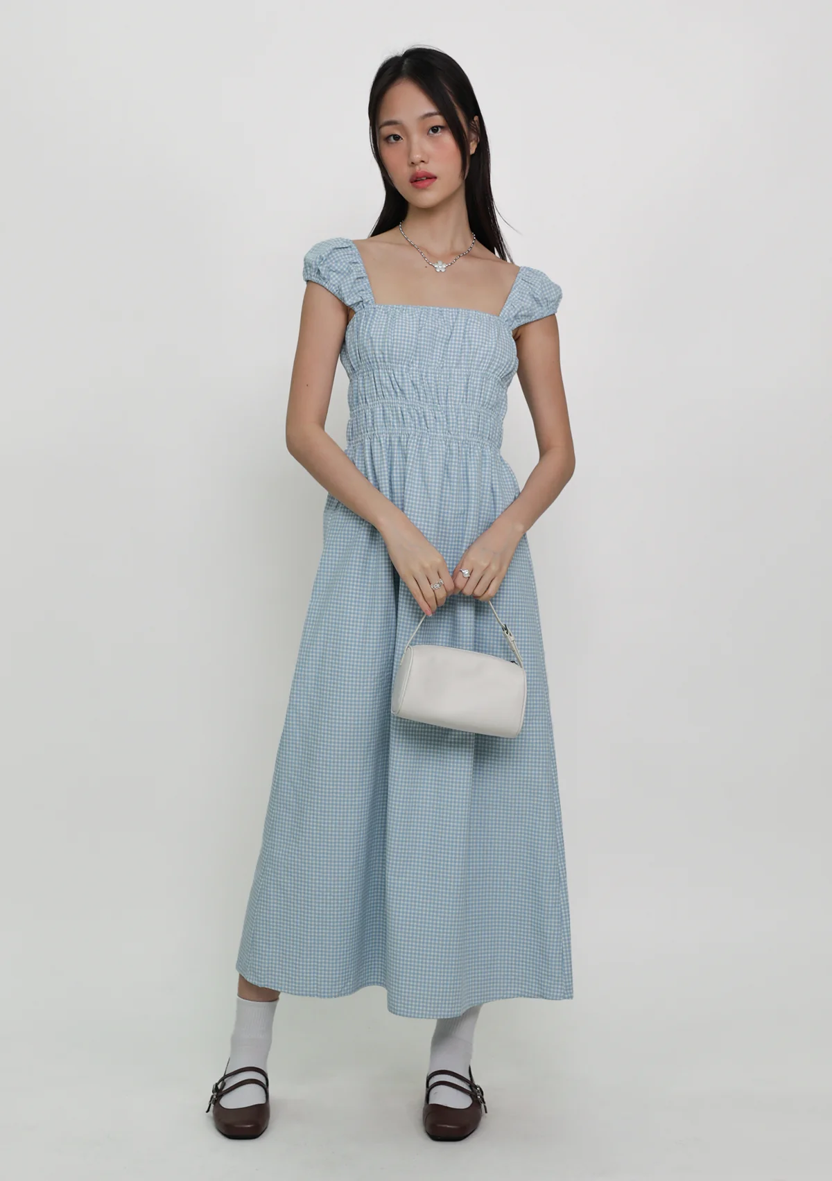 Janelle Shirred Midi Dress (Plaid) - Image 3