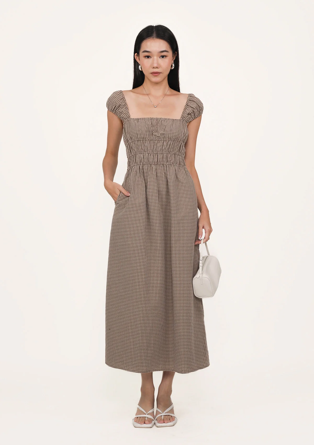 Janelle Shirred Midi Dress (Plaid) - Image 4