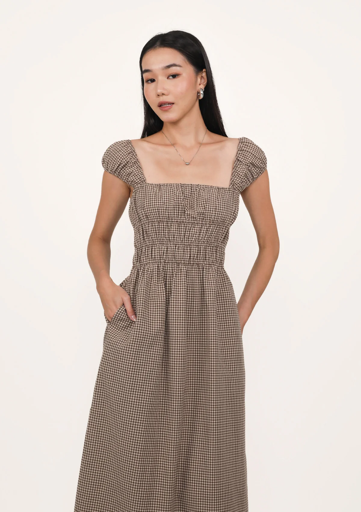 Janelle Shirred Midi Dress (Plaid) - Image 5