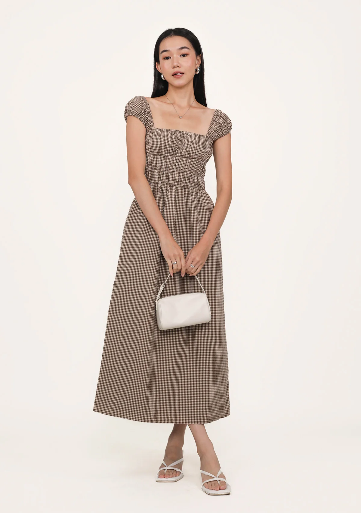 Janelle Shirred Midi Dress (Plaid) - Image 6