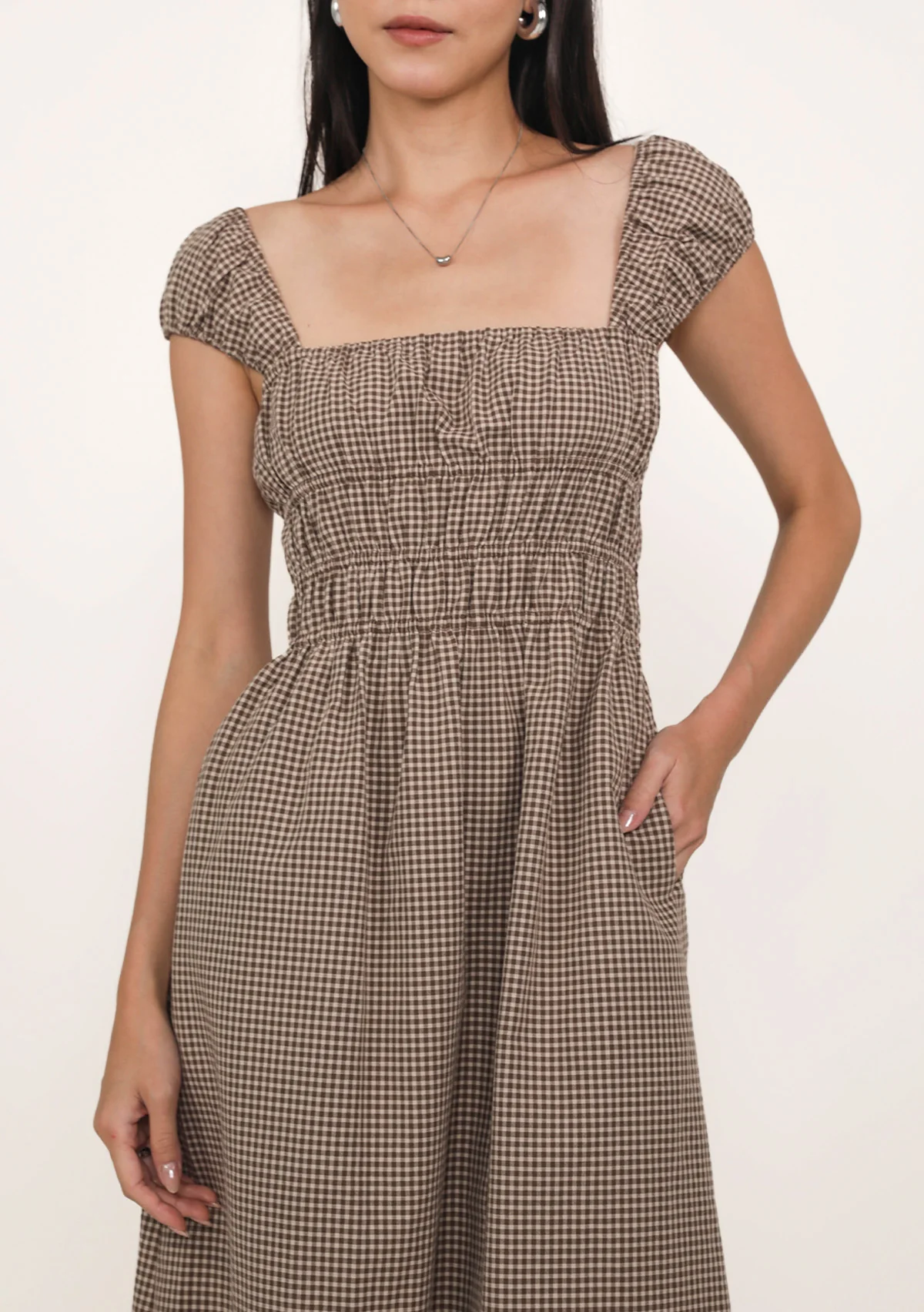 Janelle Shirred Midi Dress (Plaid) - Image 7
