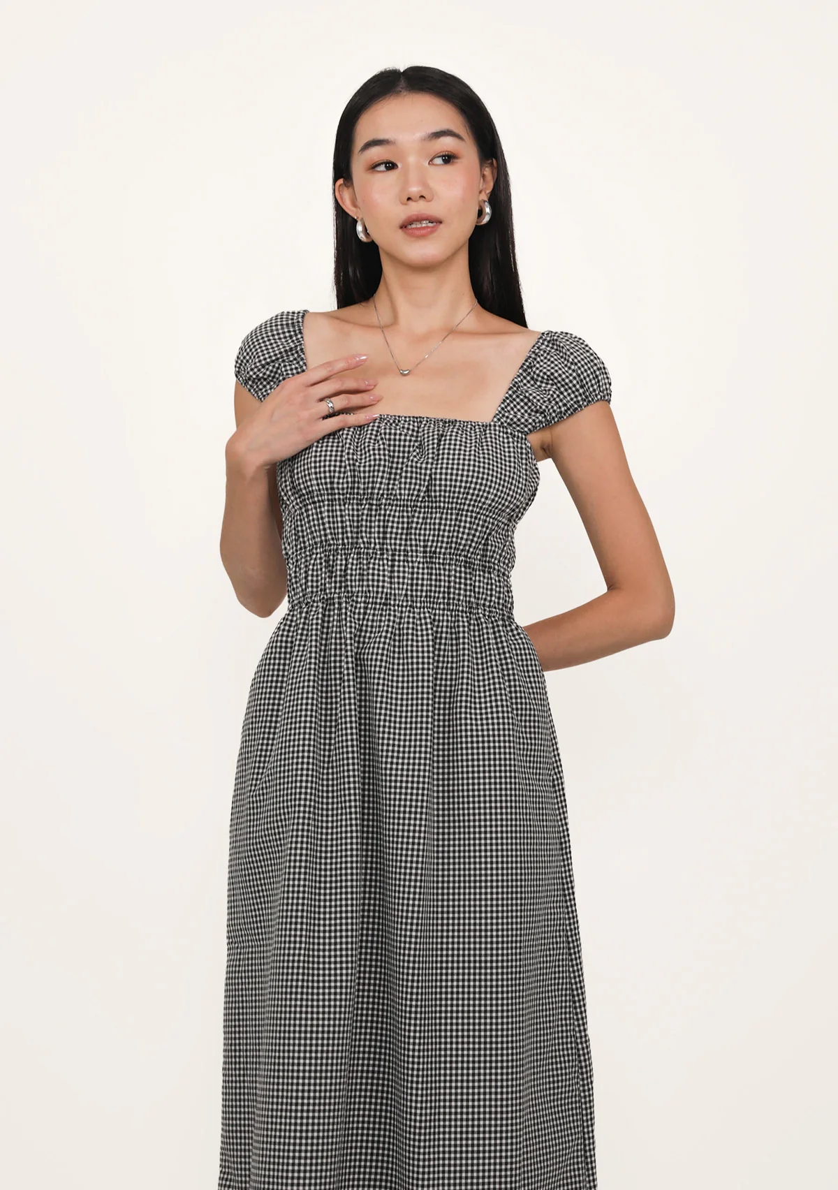 Janelle Shirred Midi Dress (Plaid) - Image 9