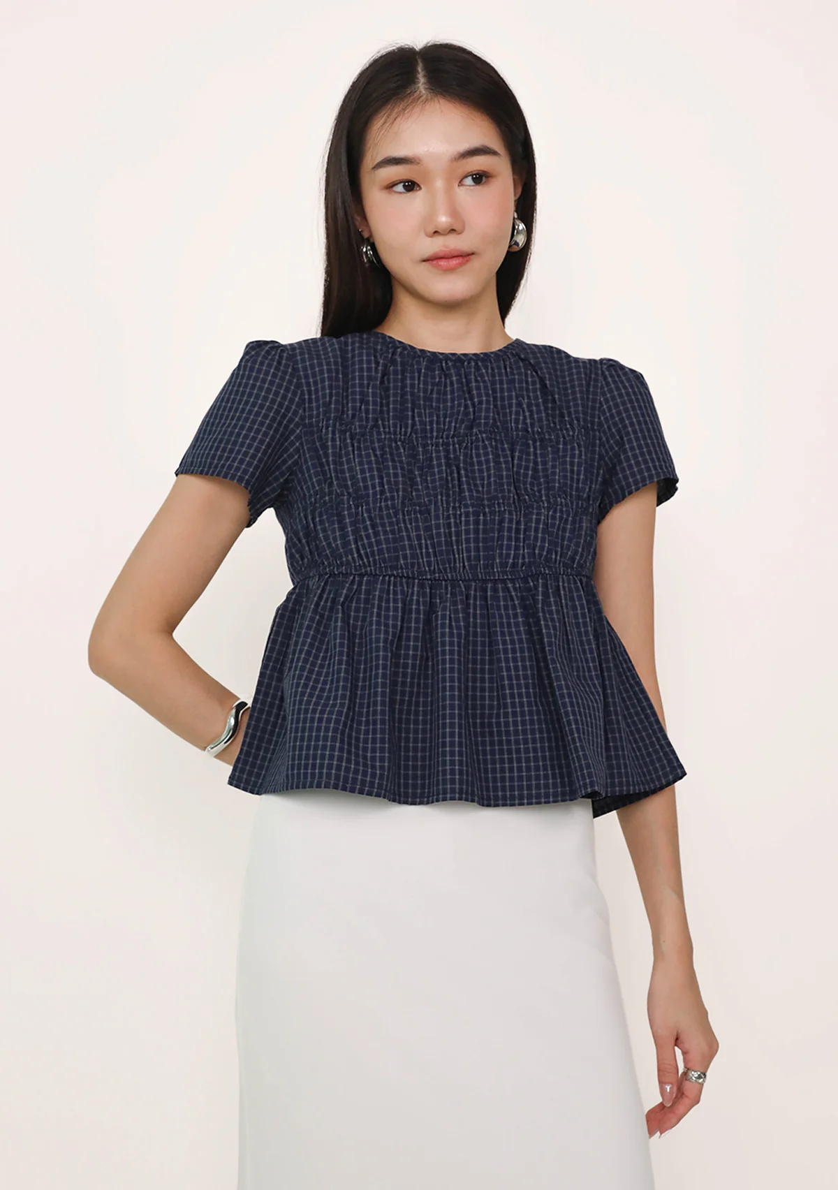 Jeni Shirred Cotton Top (Plaid) - Image 10