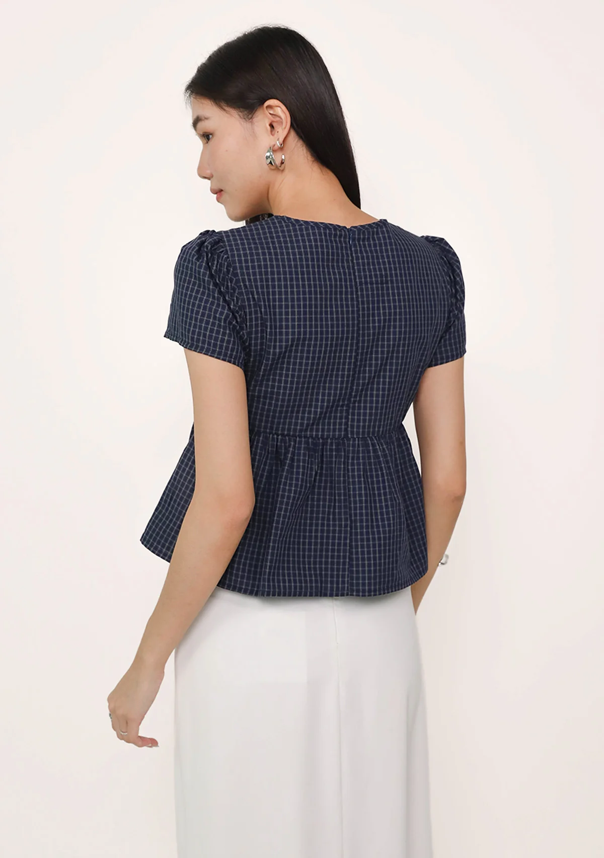 Jeni Shirred Cotton Top (Plaid) - Image 12