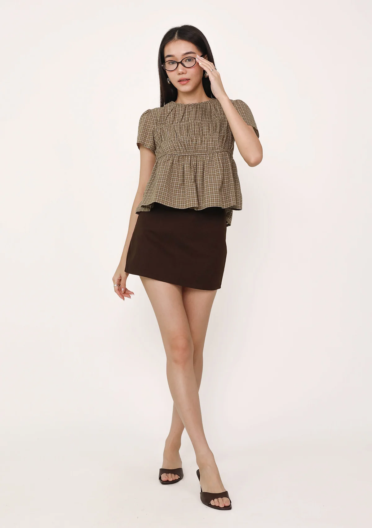 Jeni Shirred Cotton Top (Plaid) - Image 13