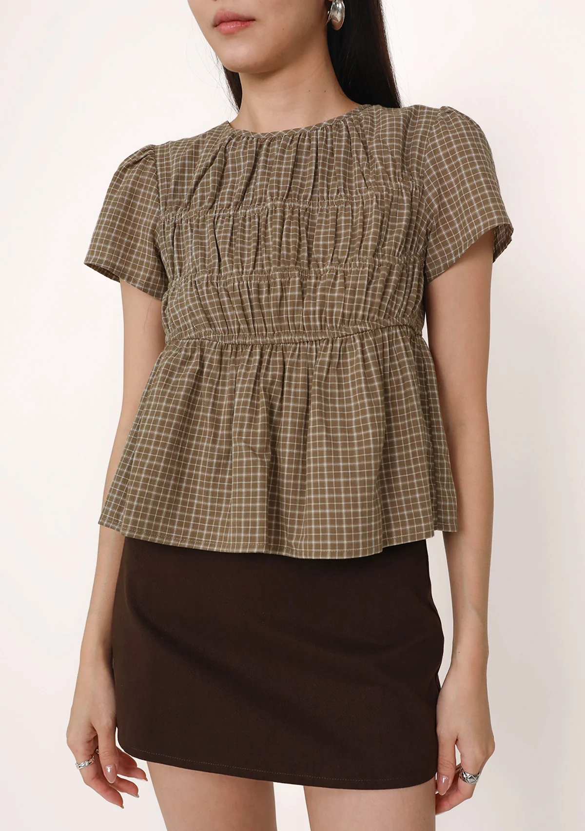 Jeni Shirred Cotton Top (Plaid) - Image 15