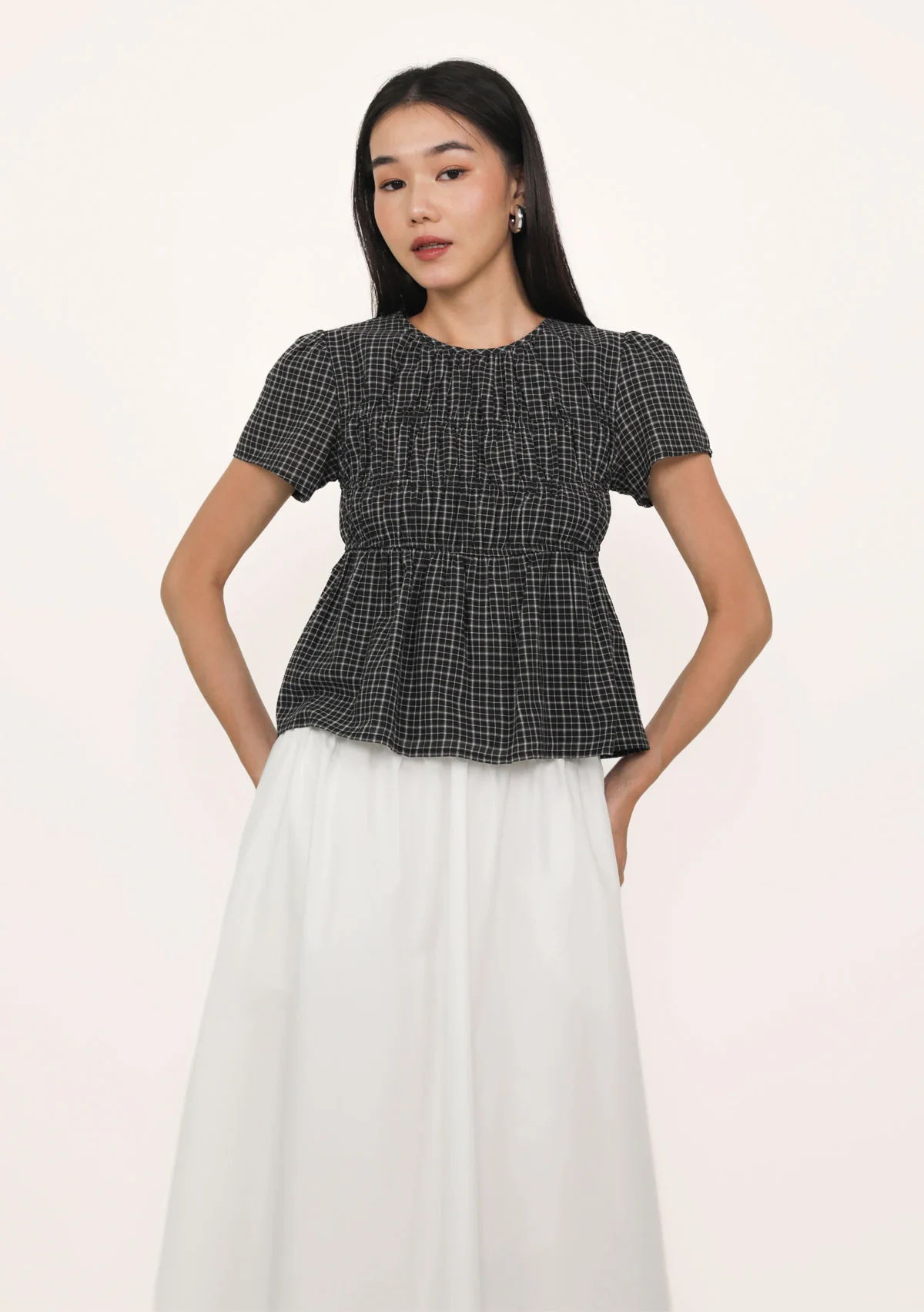 Jeni Shirred Cotton Top (Plaid) - Image 2