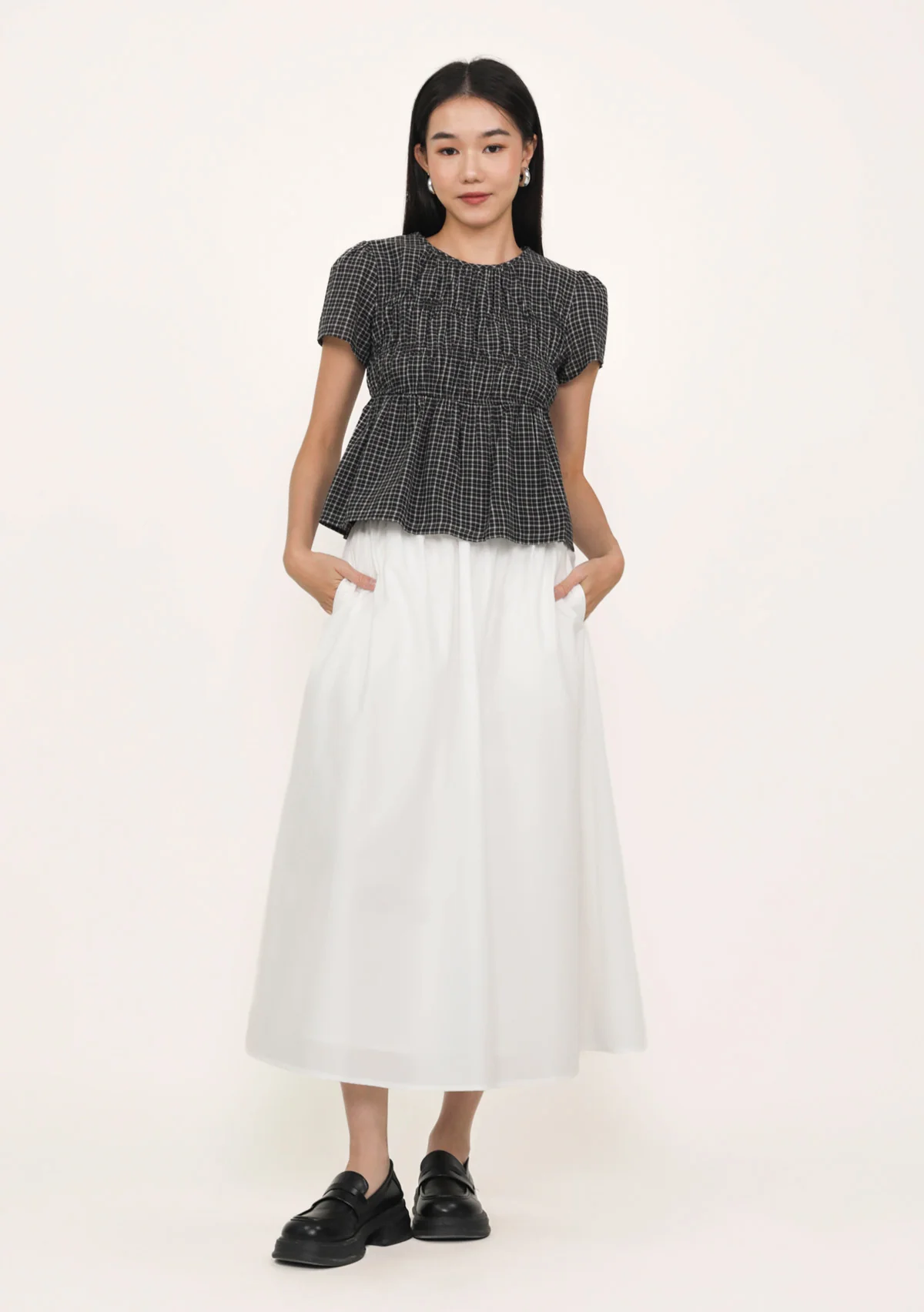 Jeni Shirred Cotton Top (Plaid) - Image 4