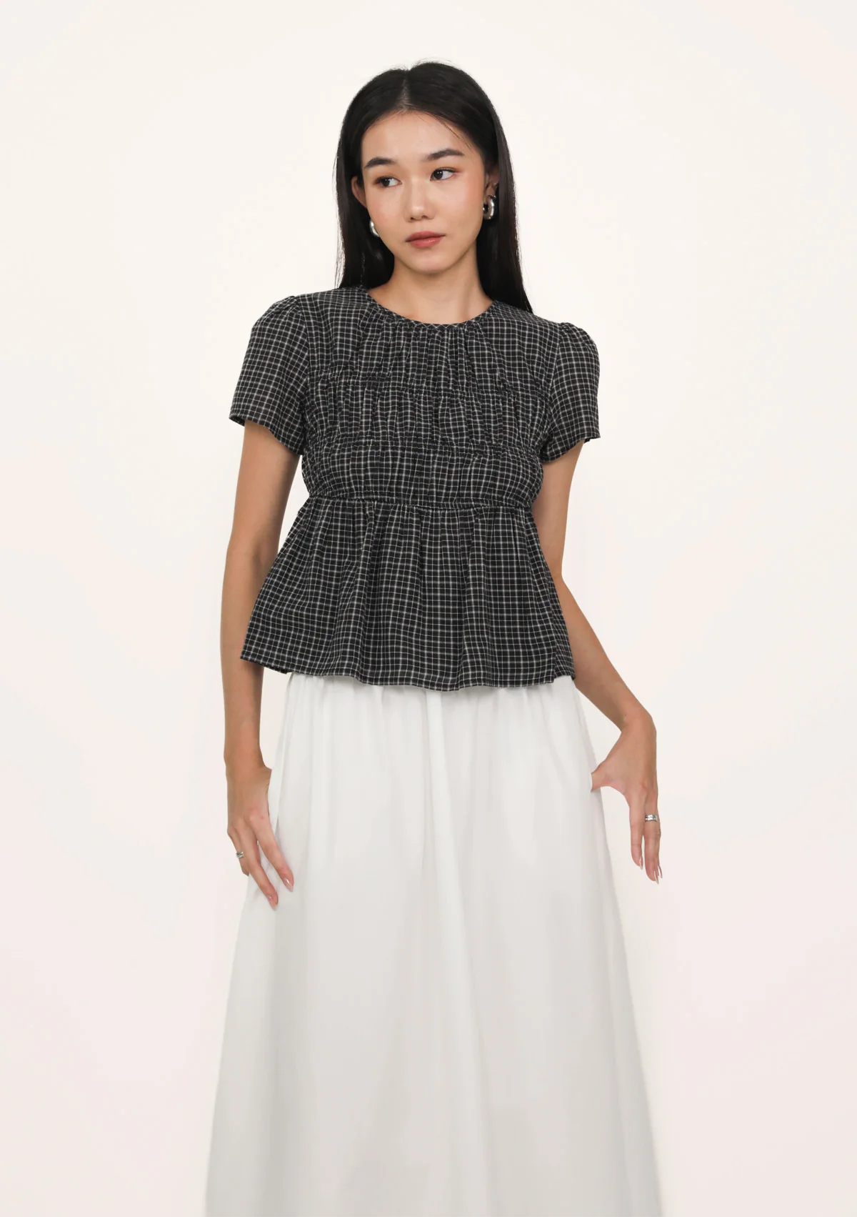 Jeni Shirred Cotton Top (Plaid) - Image 5