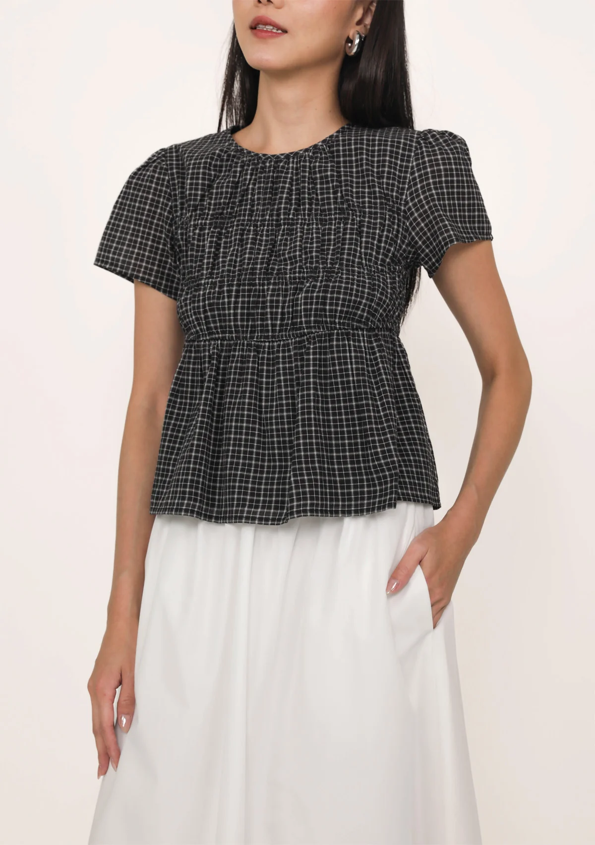 Jeni Shirred Cotton Top (Plaid) - Image 6