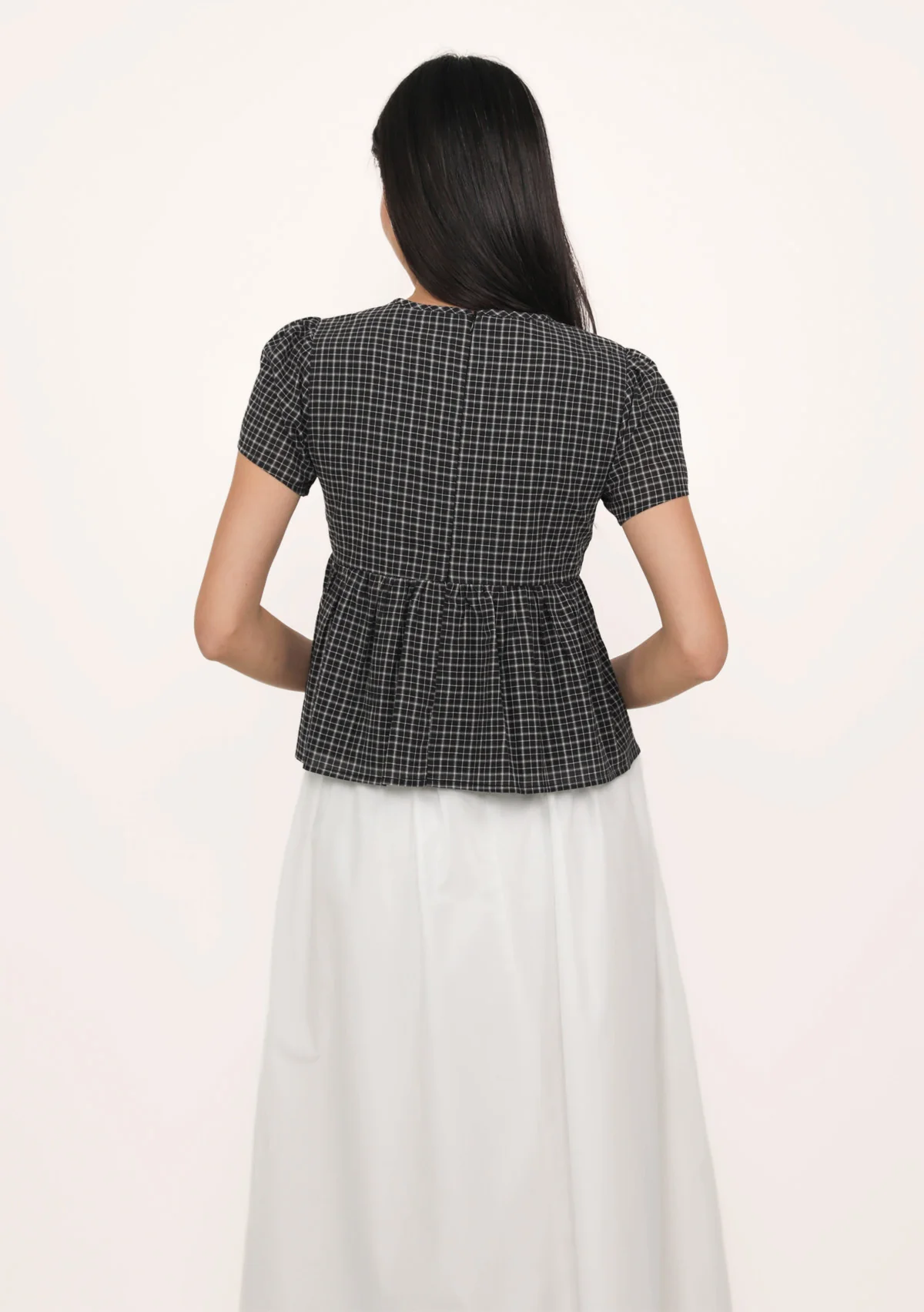 Jeni Shirred Cotton Top (Plaid) - Image 7