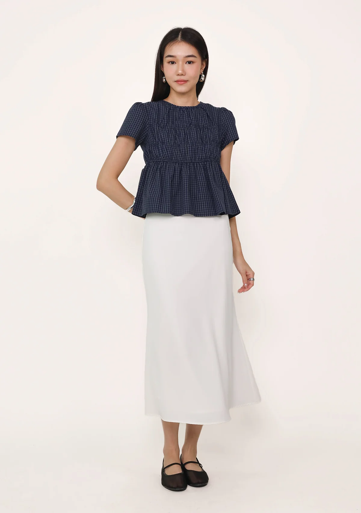 Jeni Shirred Cotton Top (Plaid) - Image 8