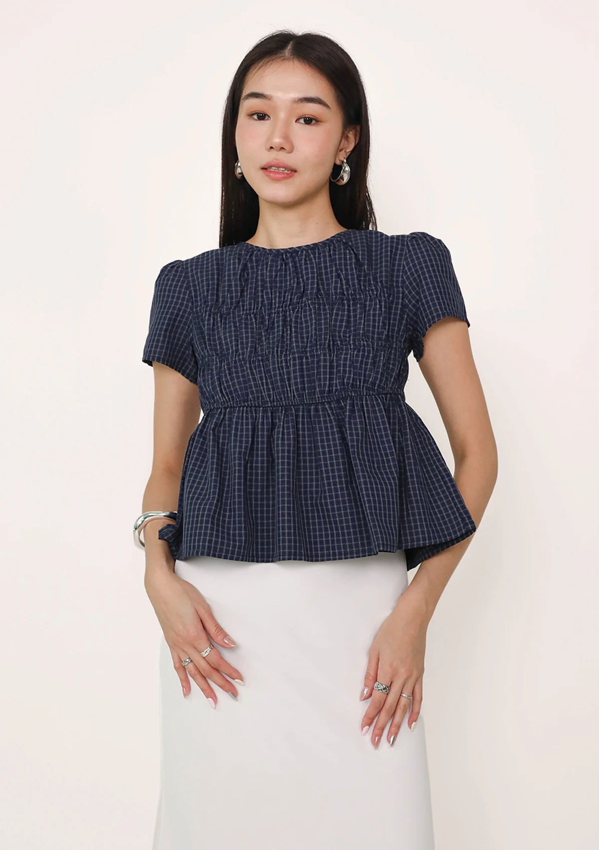 Jeni Shirred Cotton Top (Plaid) - Image 9