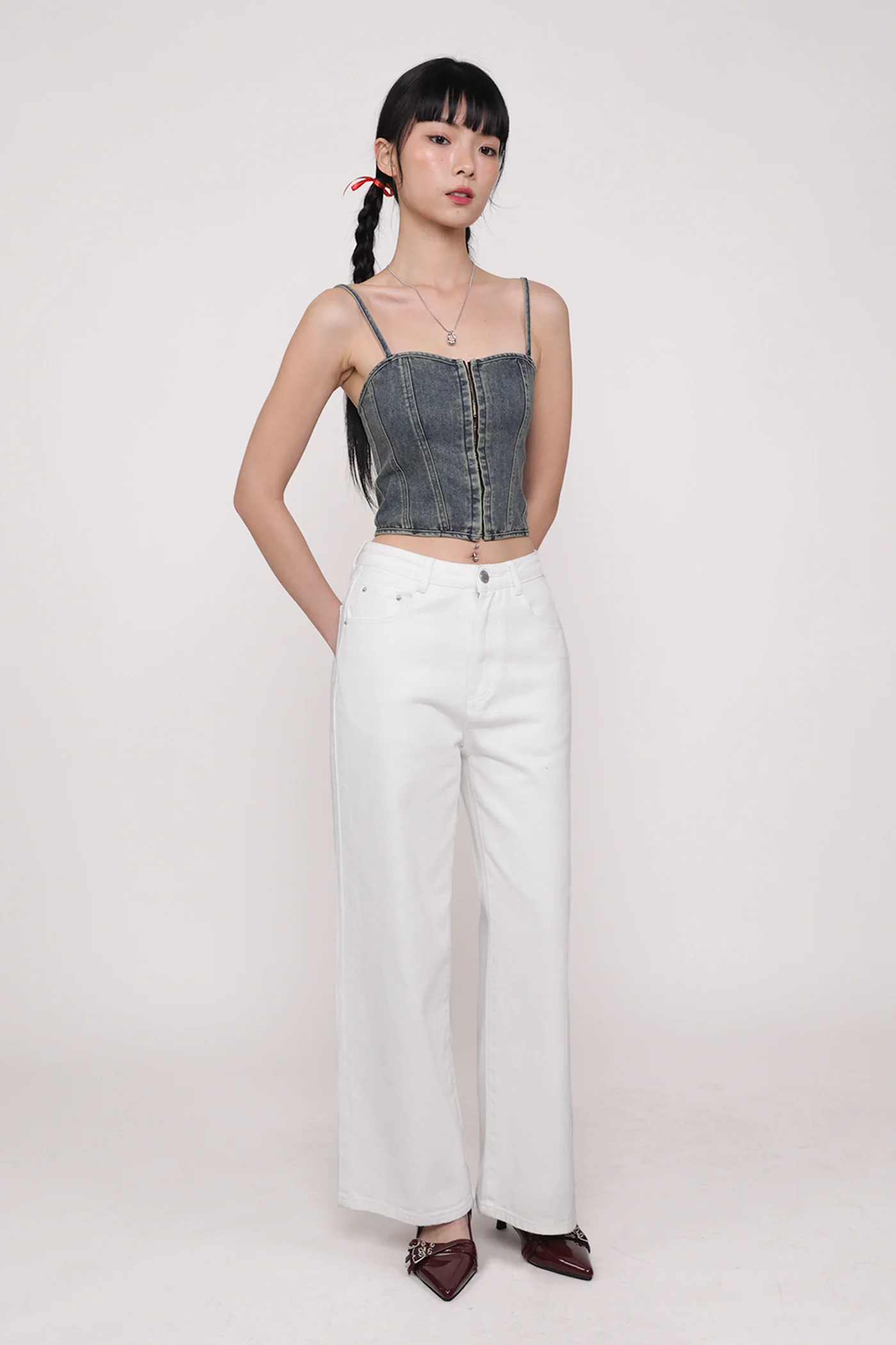 Kacey Hook Front Corset Denim Top - Image 2