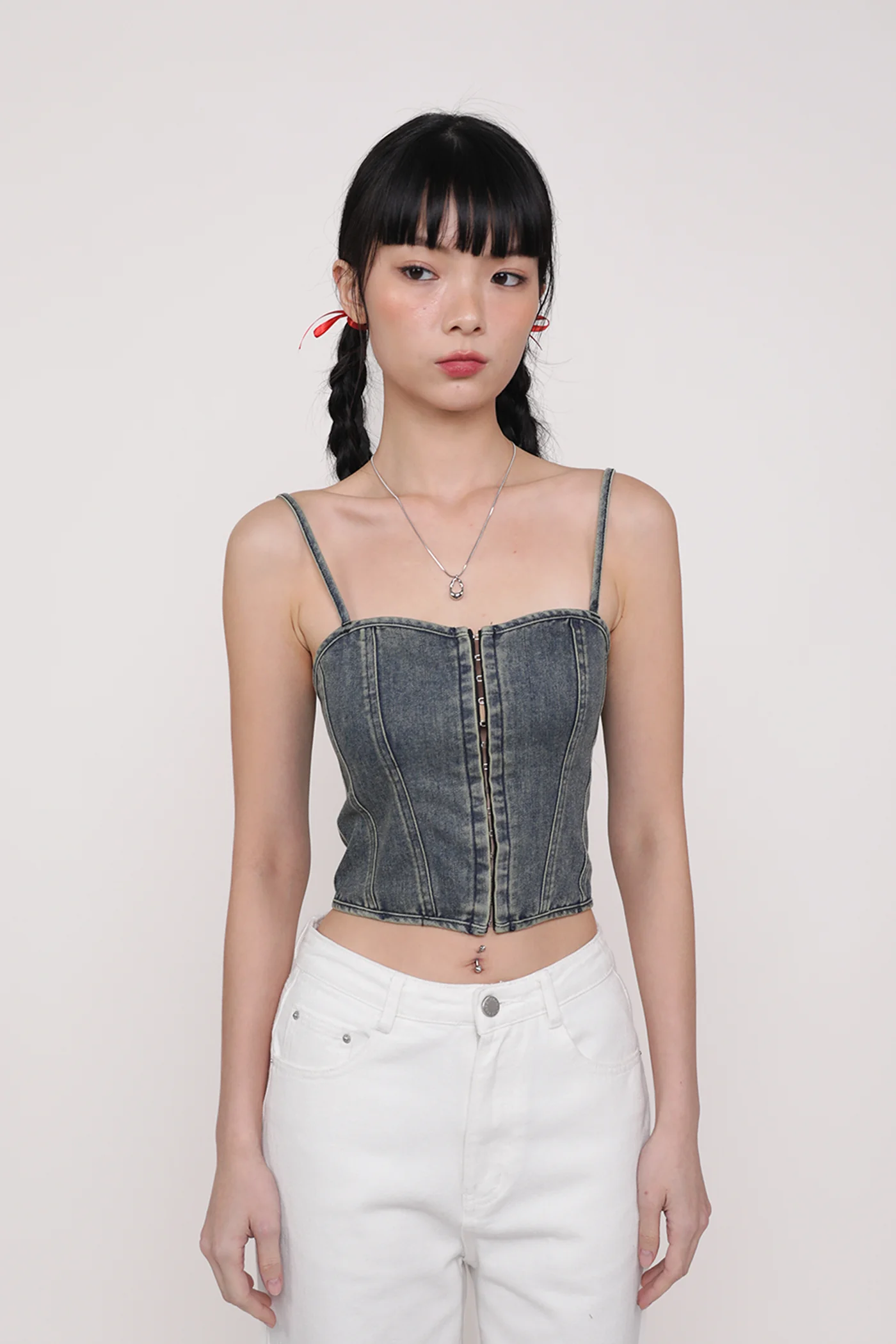 Kacey Hook Front Corset Denim Top - Image 3
