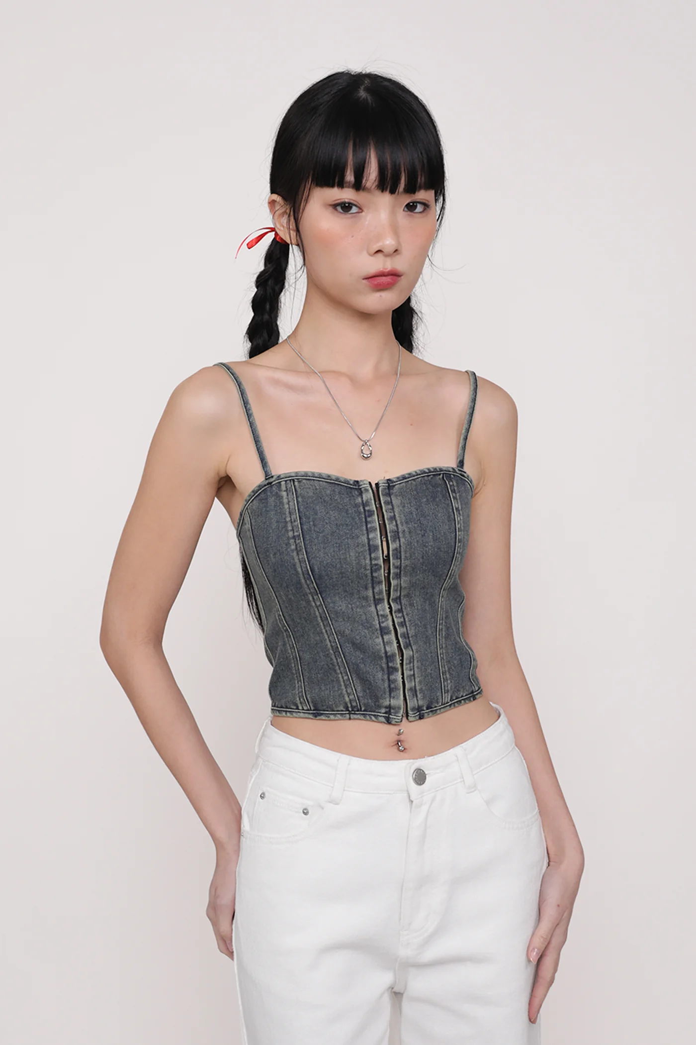 Kacey Hook Front Corset Denim Top - Image 4