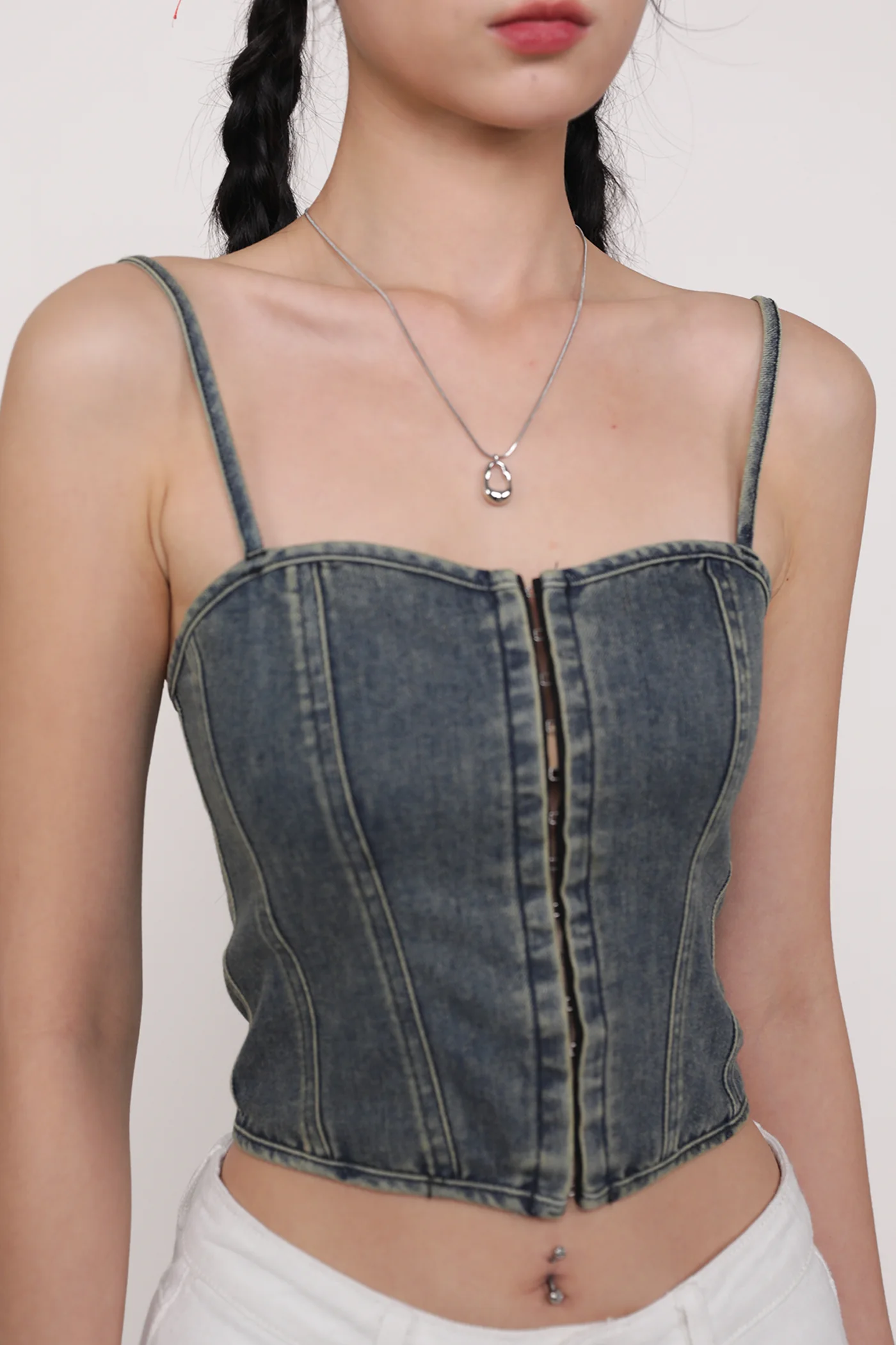 Kacey Hook Front Corset Denim Top - Image 5