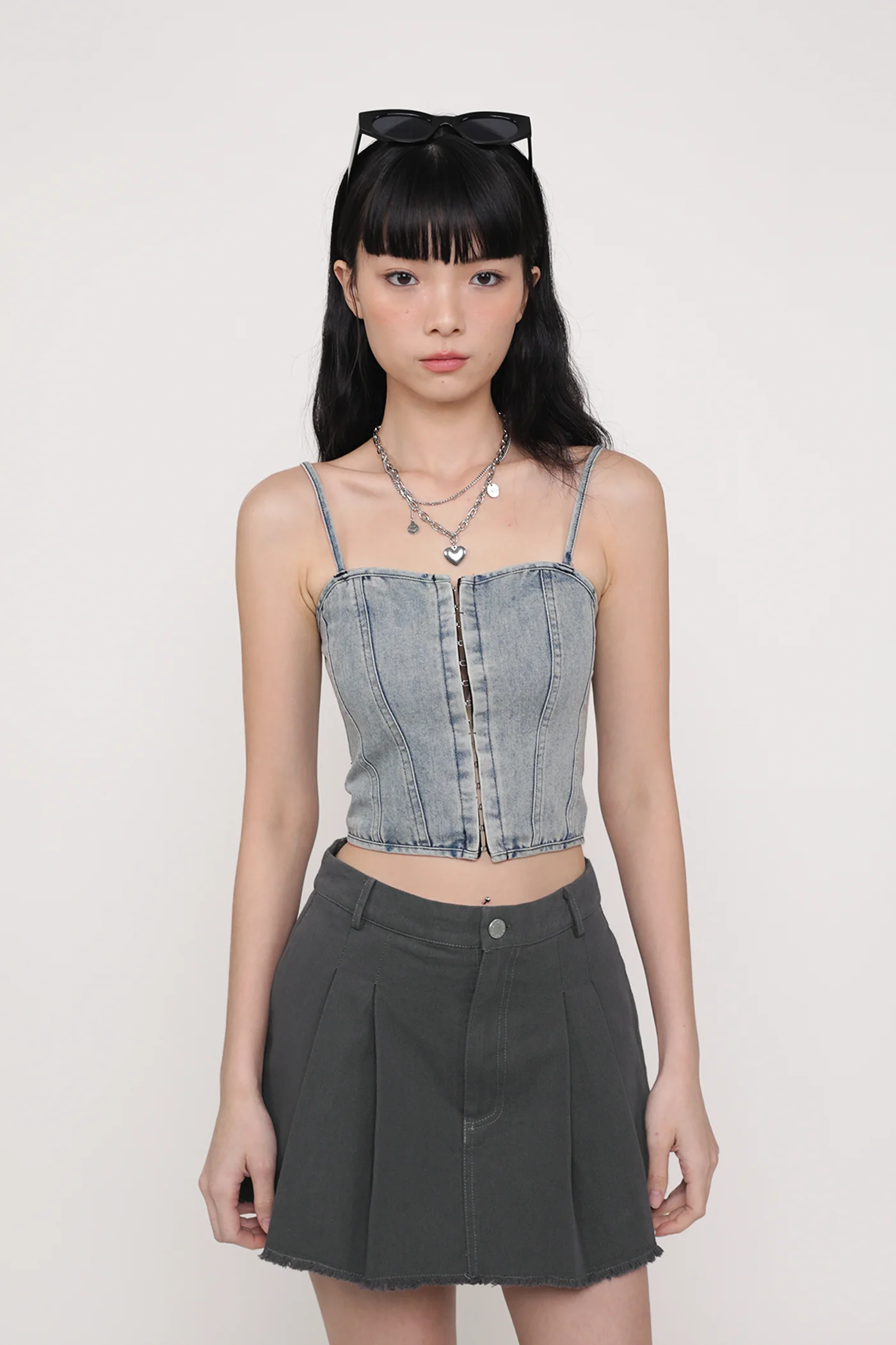 Kacey Hook Front Corset Denim Top - Image 7