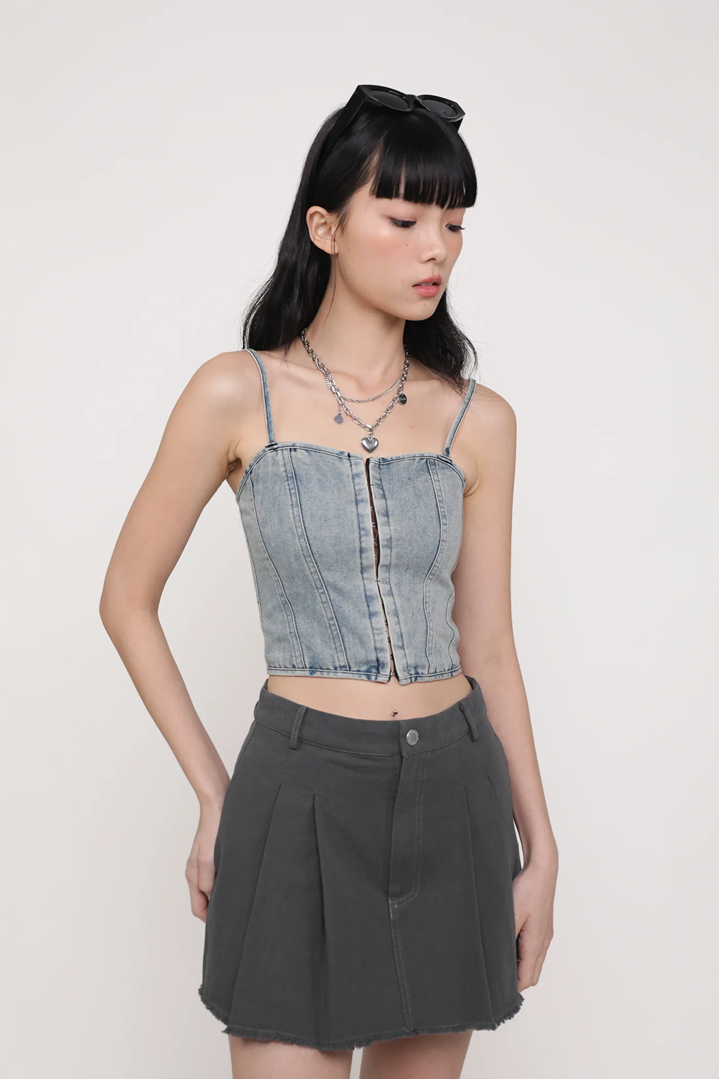 Kacey Hook Front Corset Denim Top - Image 8