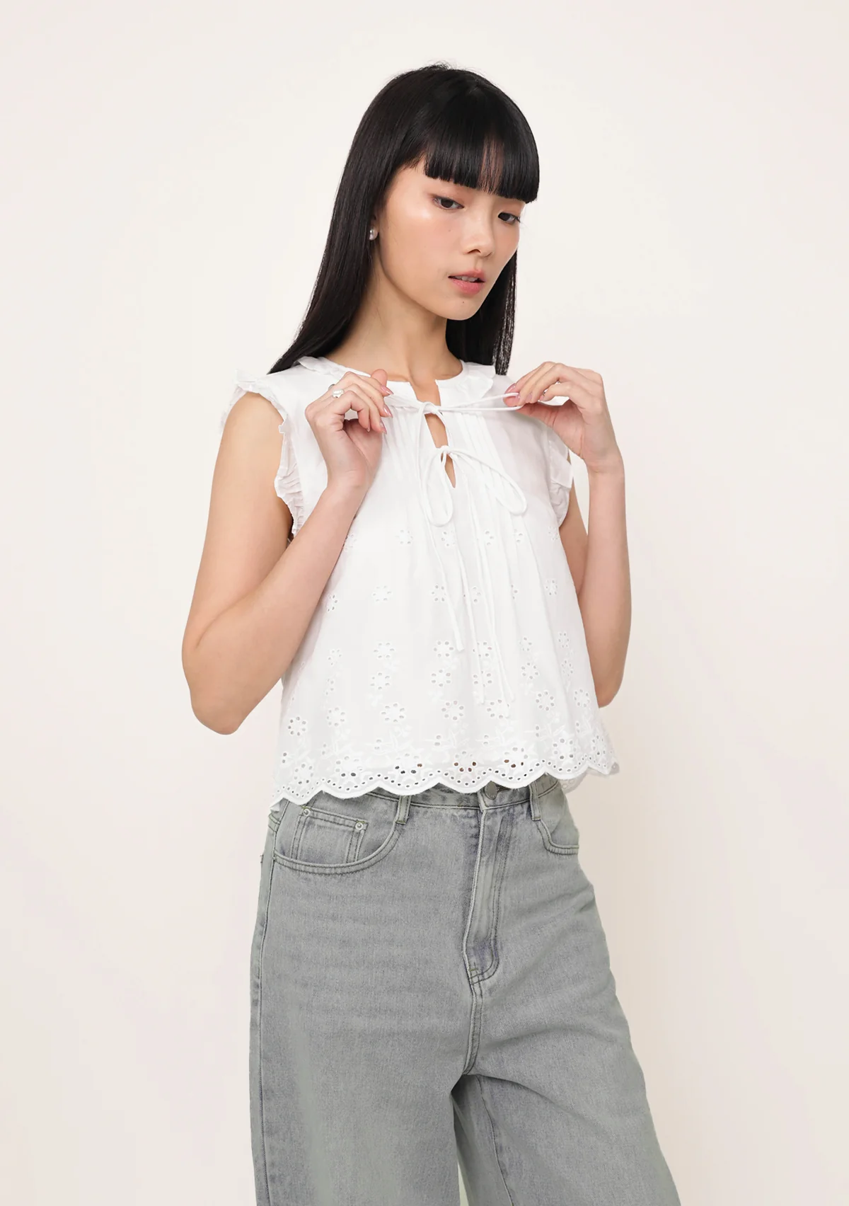 Kaori Eyelet Embroidery Ruffle Top - Image 5