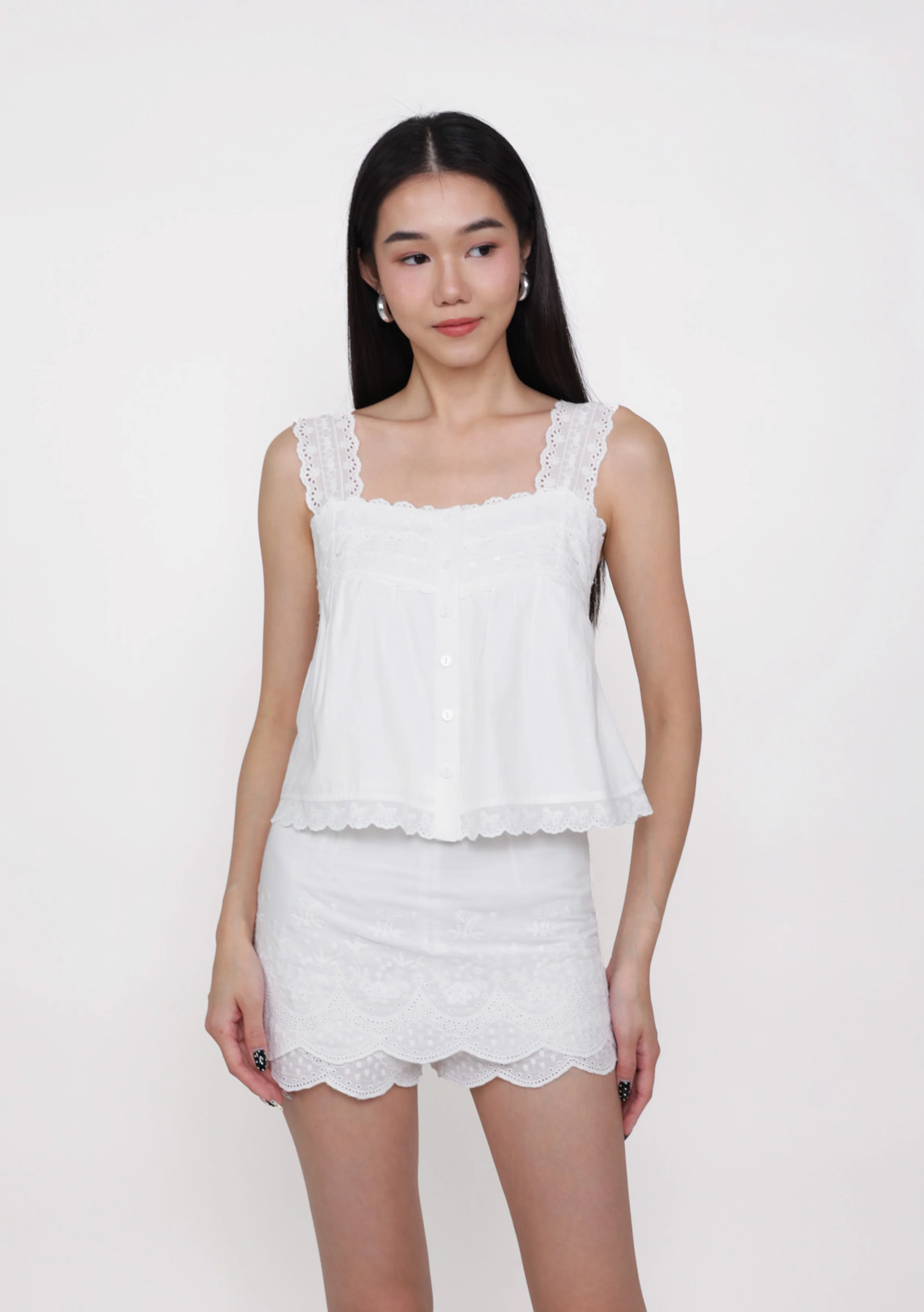 Klaris Eyelet Babydoll Top