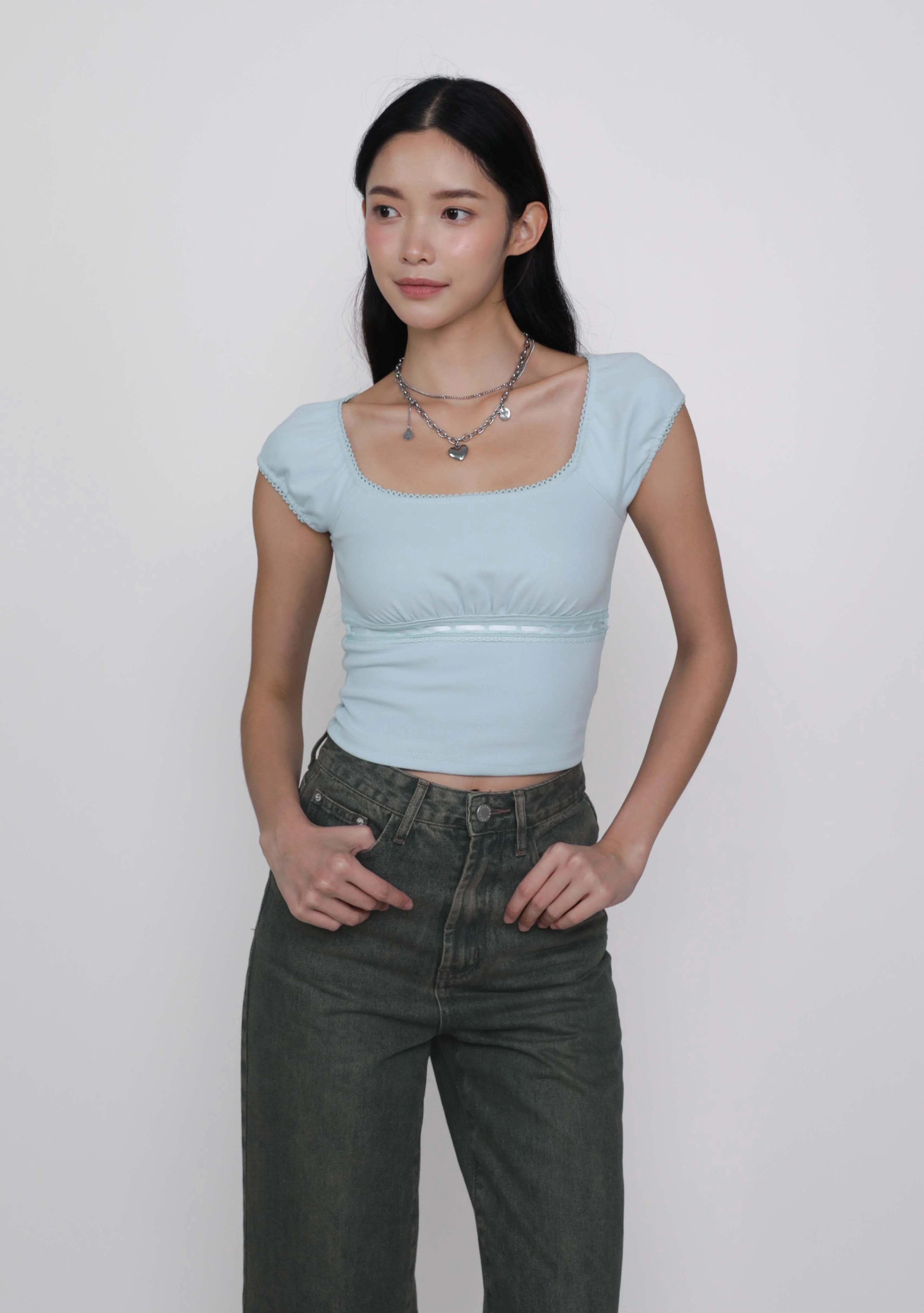 Julie Crochet Trim Sleeve Top - Image 19