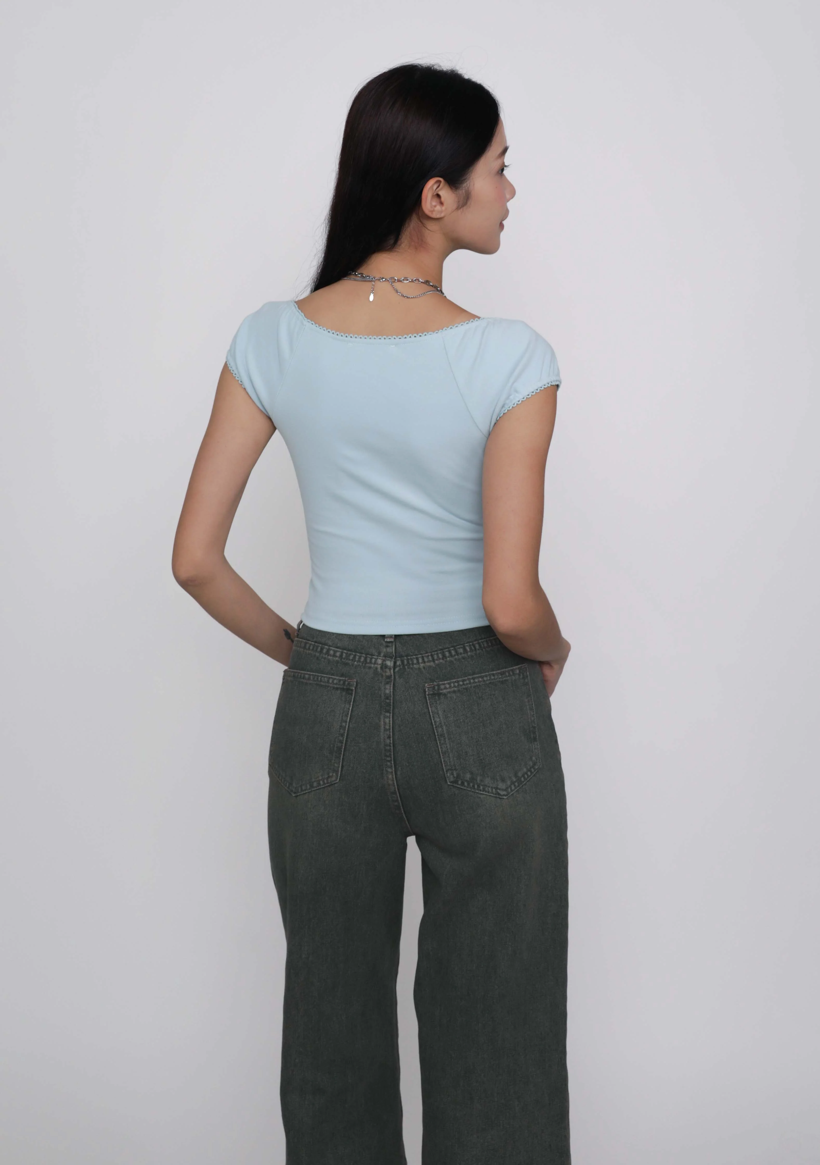 Julie Crochet Trim Sleeve Top - Image 7