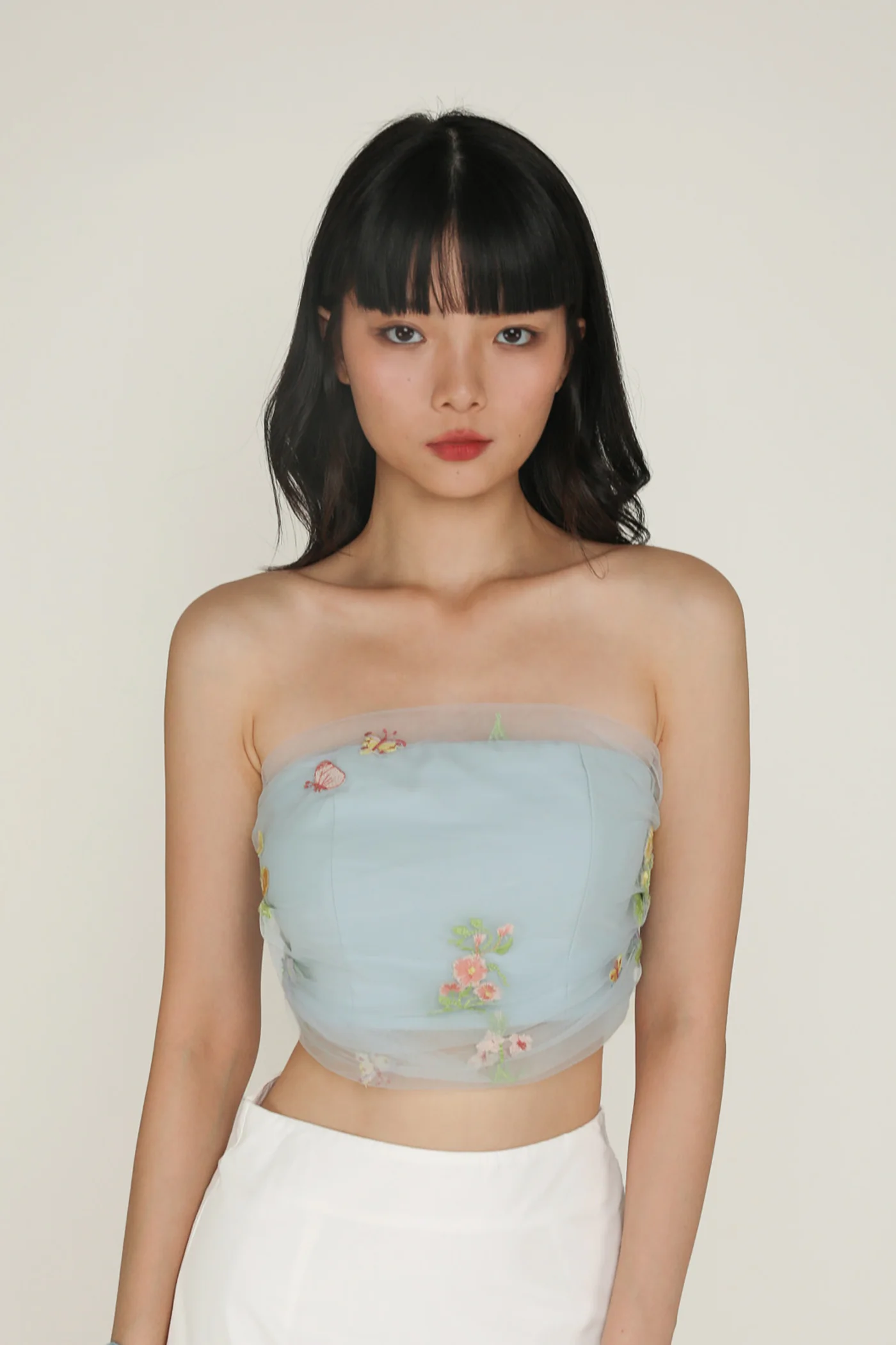 Lareen Embroidery Mesh Tube Padded Top - Image 12