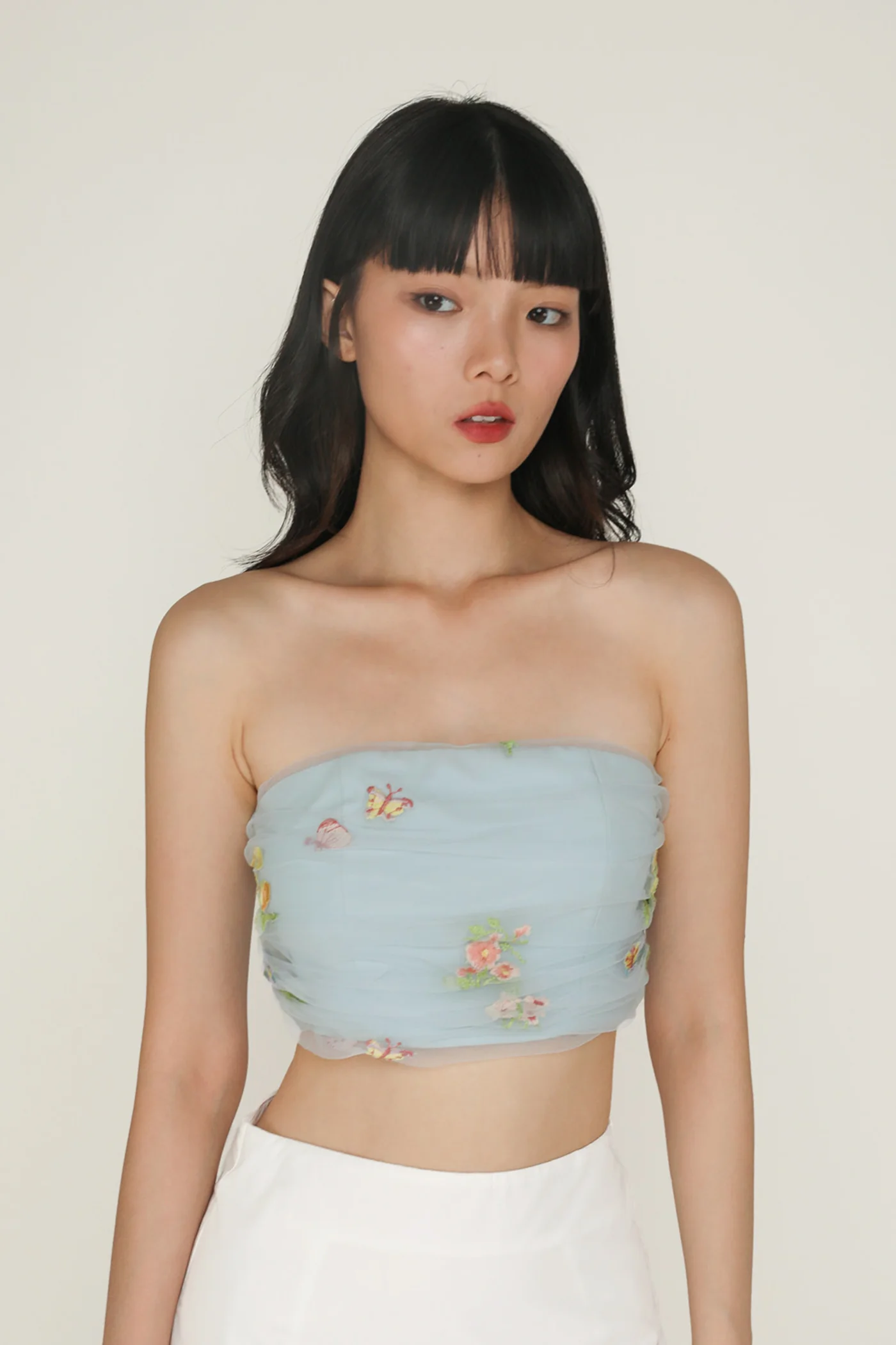 Lareen Embroidery Mesh Tube Padded Top - Image 14