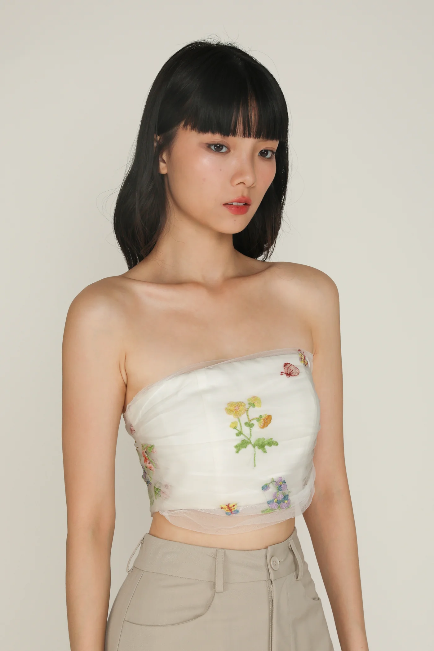 Lareen Embroidery Mesh Tube Padded Top - Image 4