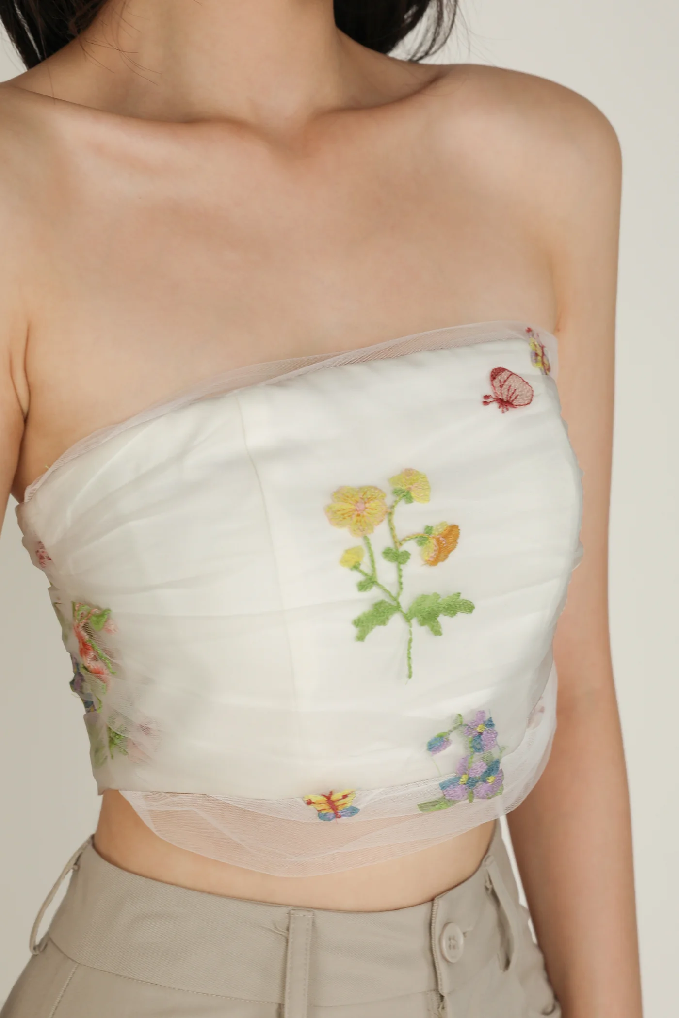 Lareen Embroidery Mesh Tube Padded Top - Image 5