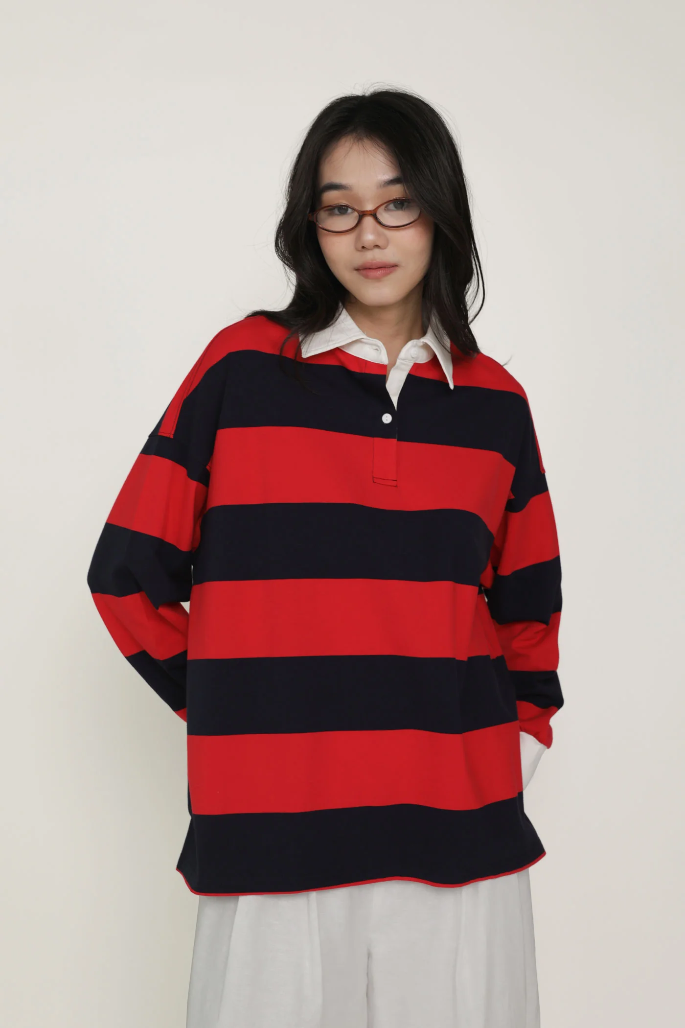 Leonard Oversized Long Sleeve Polo Shirt (Striped) - Image 16