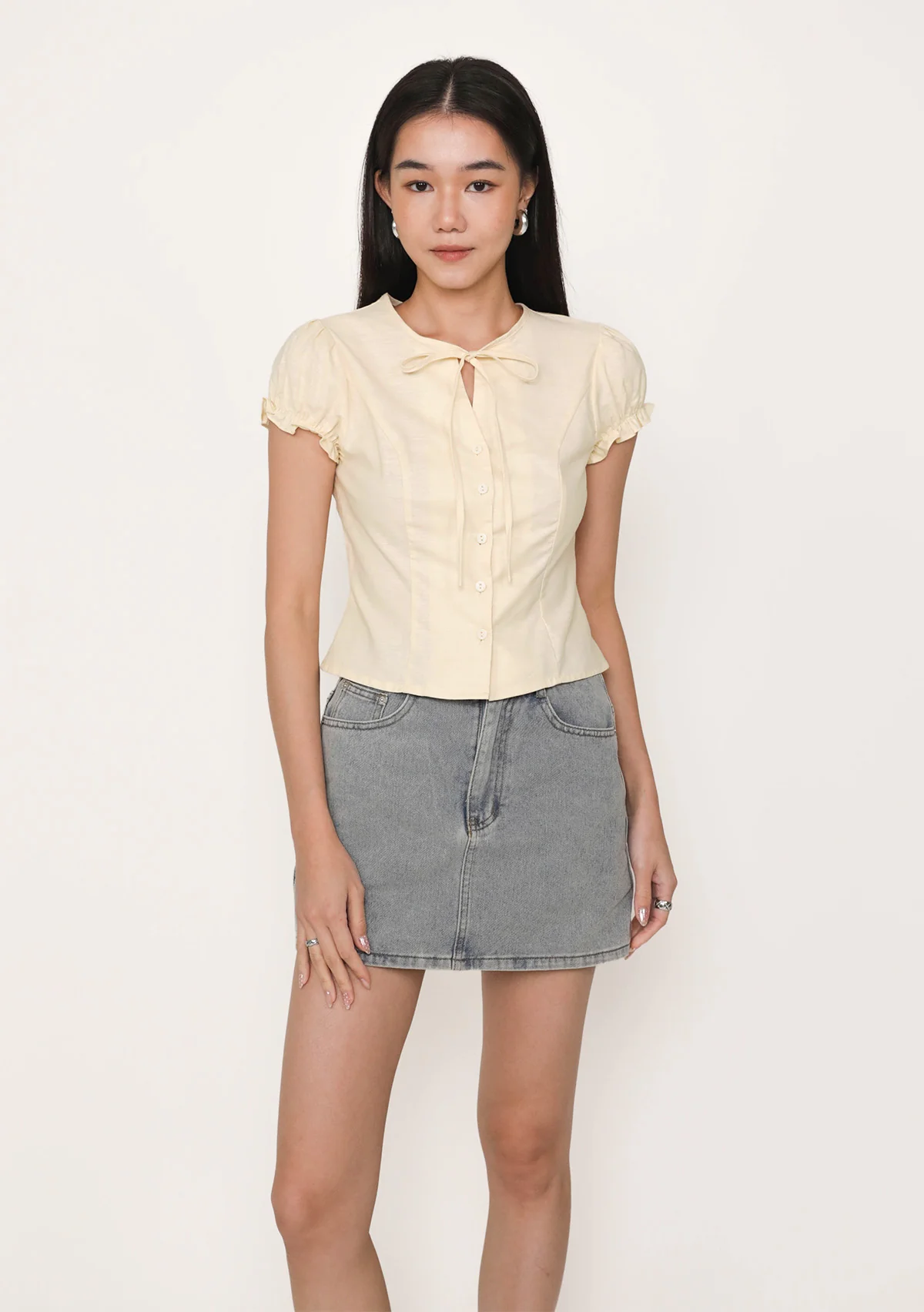 Lulu Puffy Sleeve Tie Front Top - Image 2