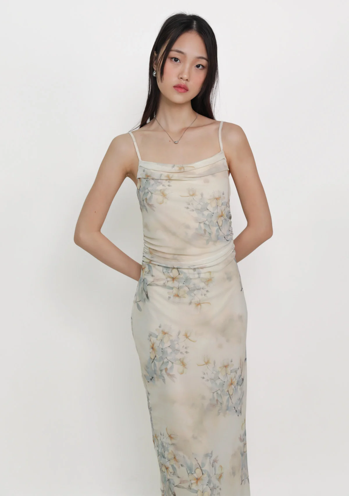Lyanna Ruched Mesh Padded Dress (Floral) - Image 5