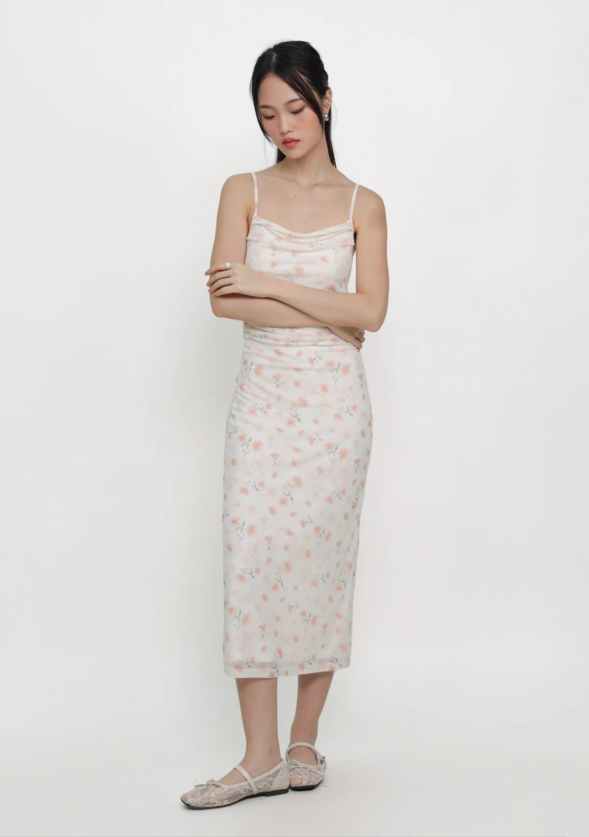 Lyanna Ruched Mesh Padded Dress (Floral) - Image 9