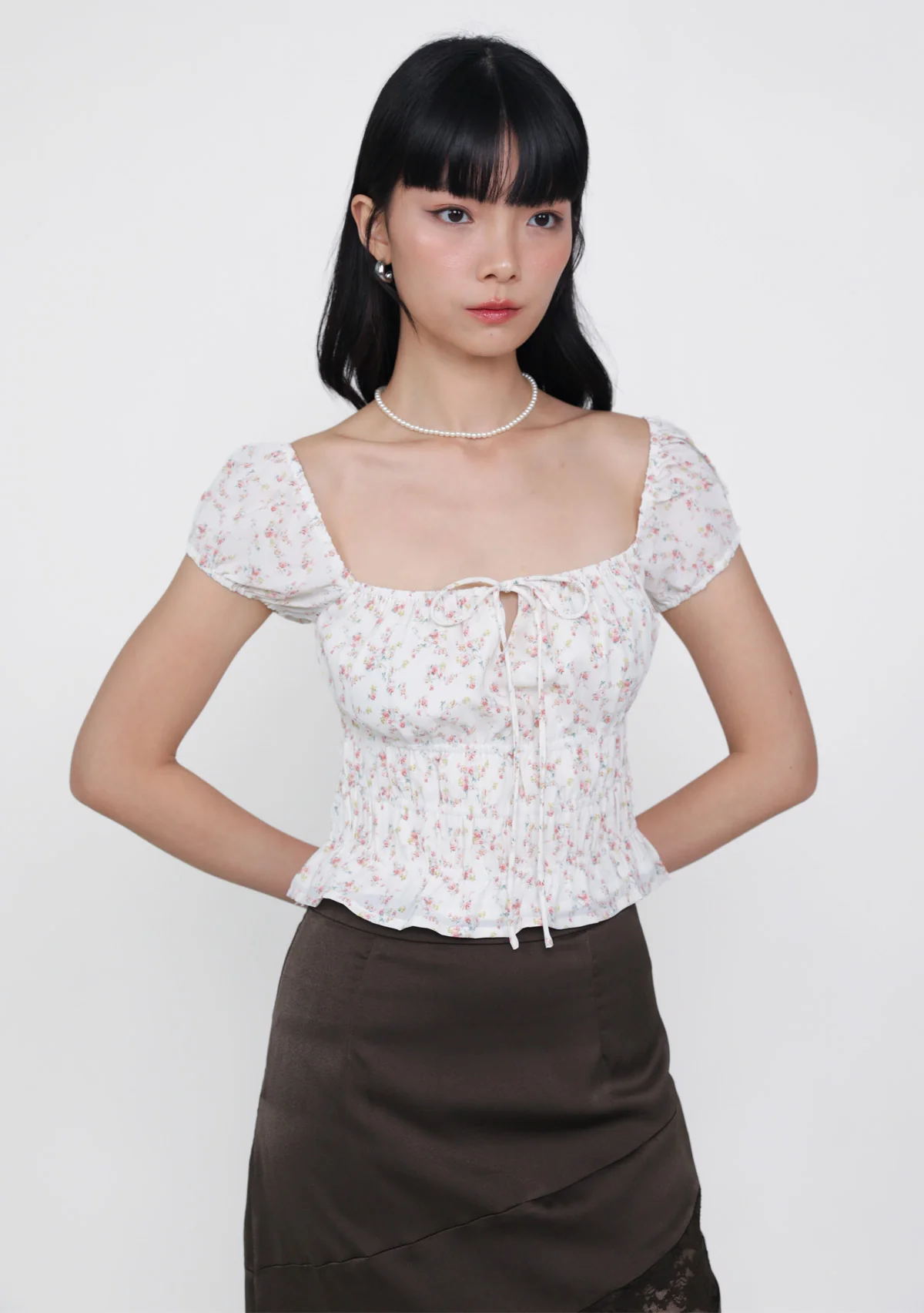 Lyra Ribbon Shirred Top (Floral) - Image 4